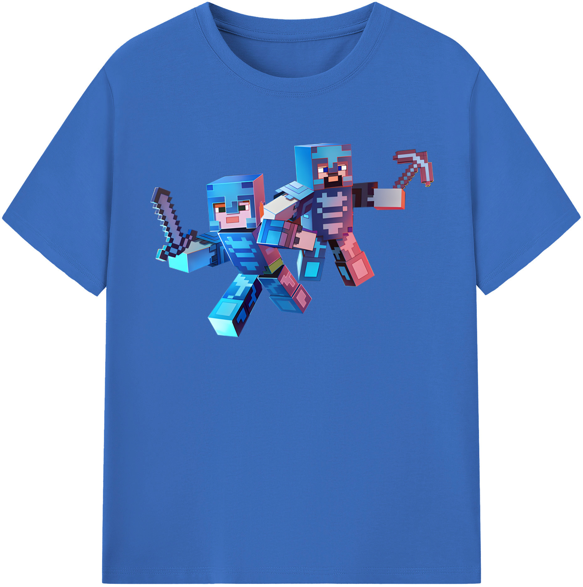 （画像用） マインクラフト ブロックの世界 Minecraft MC Block world 綿100％半袖Tシャツ（フロントプリント）