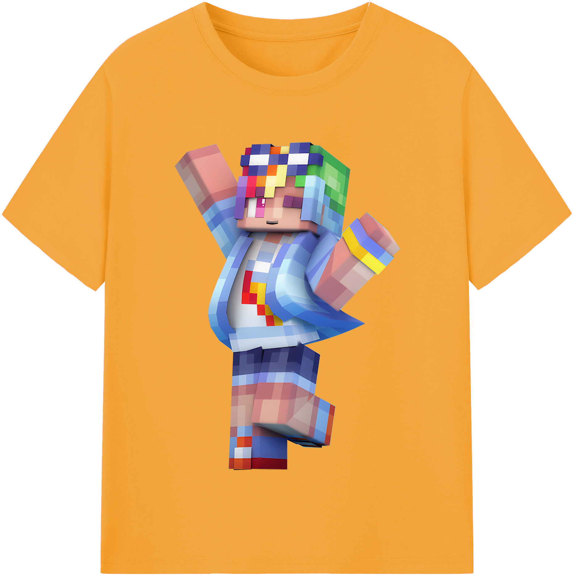 （画像用） マインクラフト ブロックの世界 Minecraft MC Block world 綿100％半袖Tシャツ（フロントプリント）