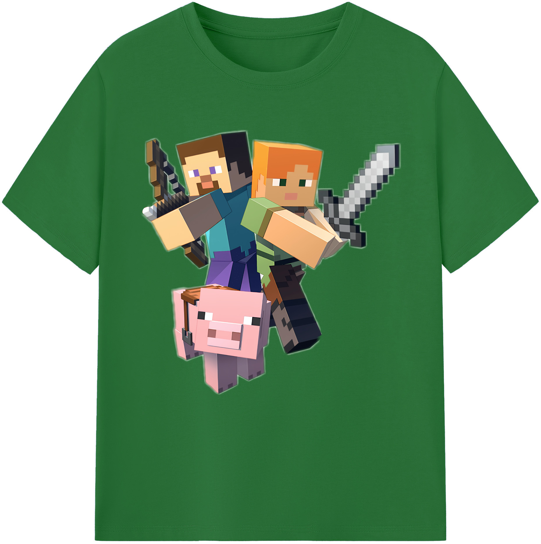 （画像用） マインクラフト ブロックの世界 Minecraft MC Block world 綿100％半袖Tシャツ（フロントプリント）