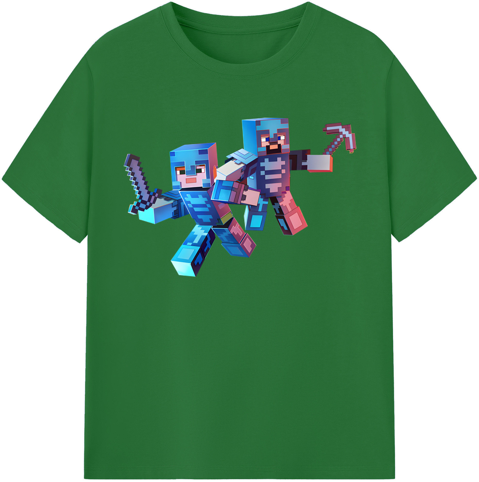 （画像用） マインクラフト ブロックの世界 Minecraft MC Block world 綿100％半袖Tシャツ（フロントプリント）