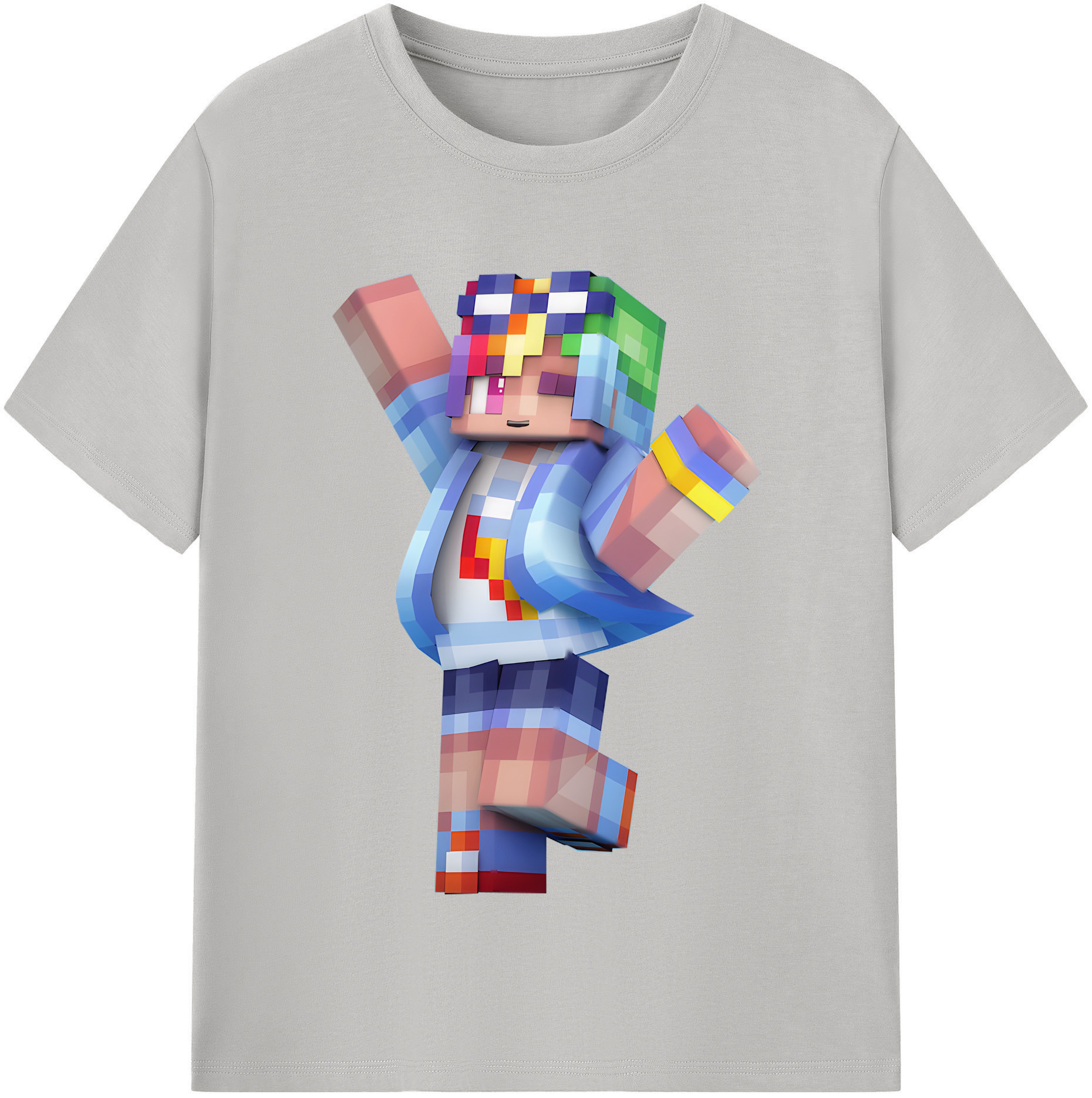 （画像用） マインクラフト ブロックの世界 Minecraft MC Block world 綿100％半袖Tシャツ（フロントプリント）