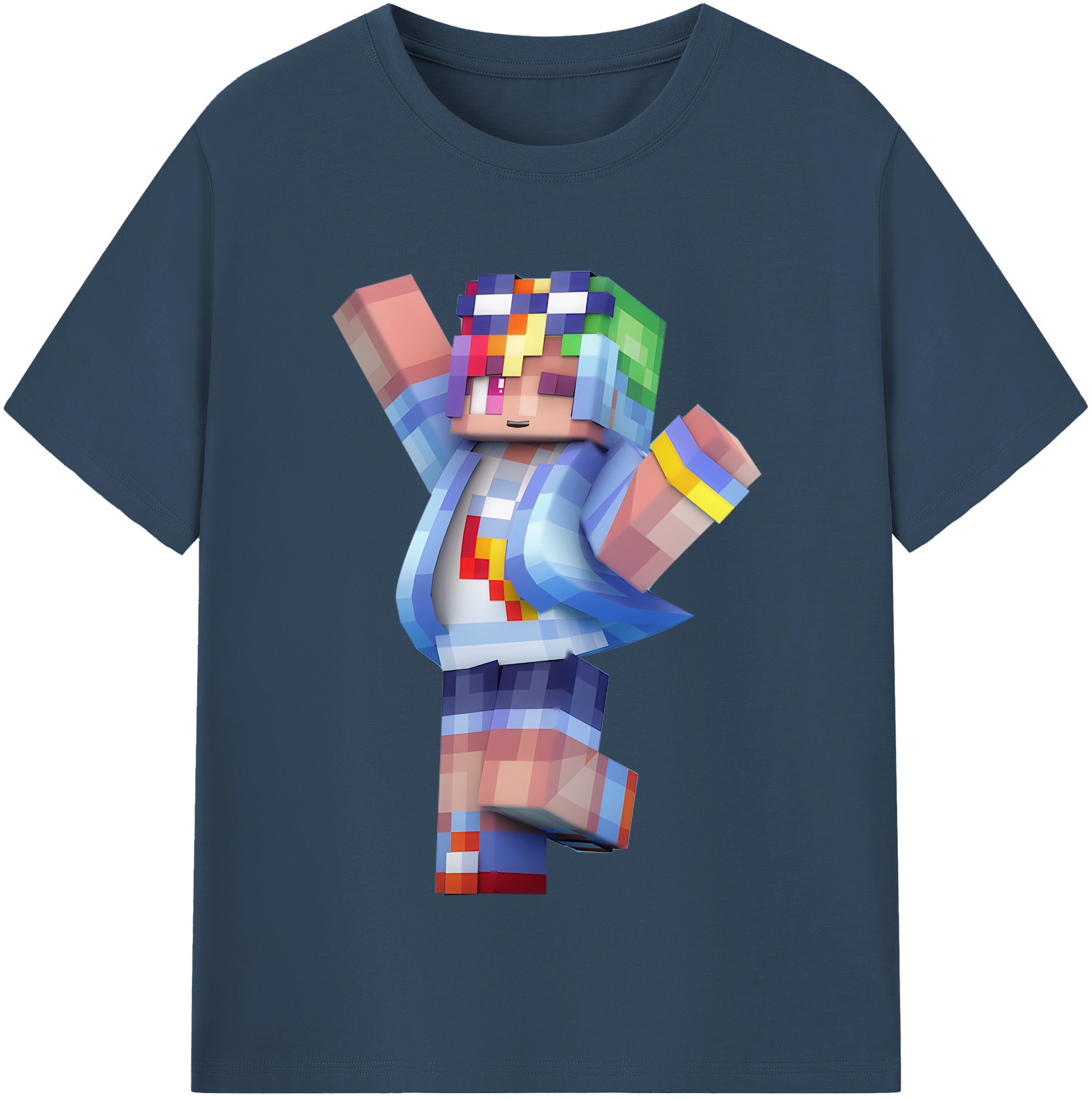 （画像用） マインクラフト ブロックの世界 Minecraft MC Block world 綿100％半袖Tシャツ（フロントプリント）