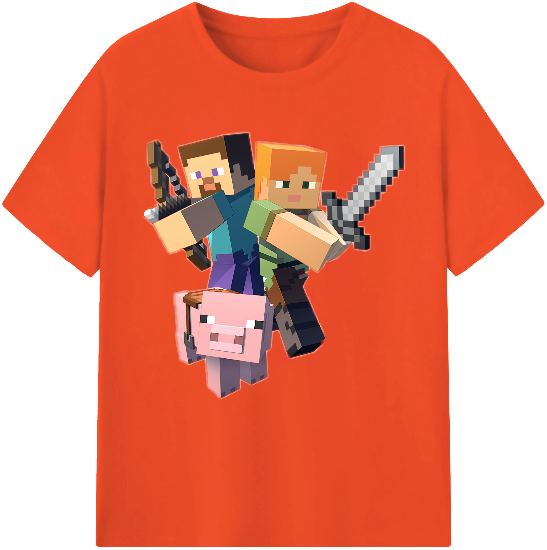 （画像用） マインクラフト ブロックの世界 Minecraft MC Block world 綿100％半袖Tシャツ（フロントプリント）