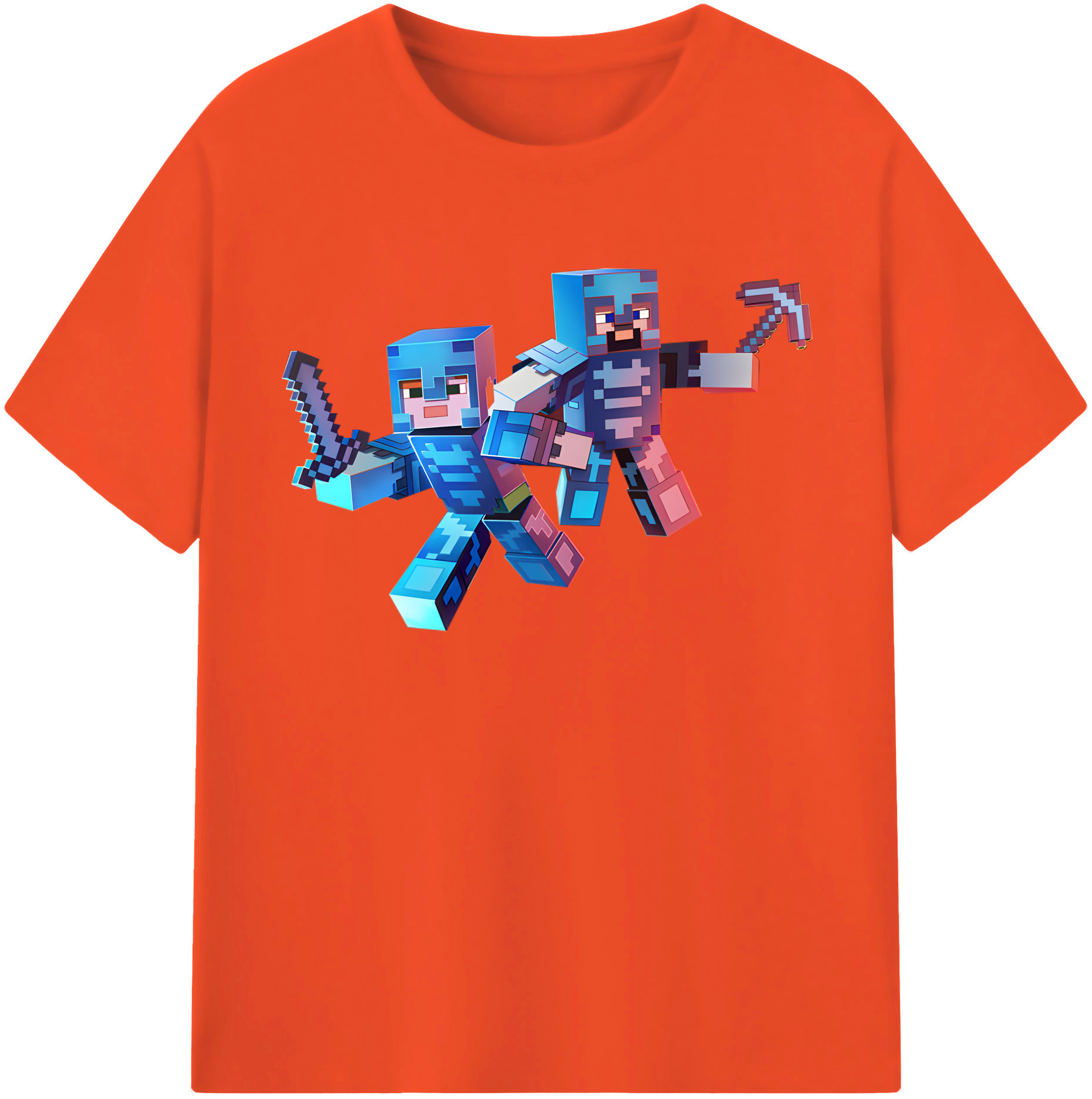 （画像用） マインクラフト ブロックの世界 Minecraft MC Block world 綿100％半袖Tシャツ（フロントプリント）