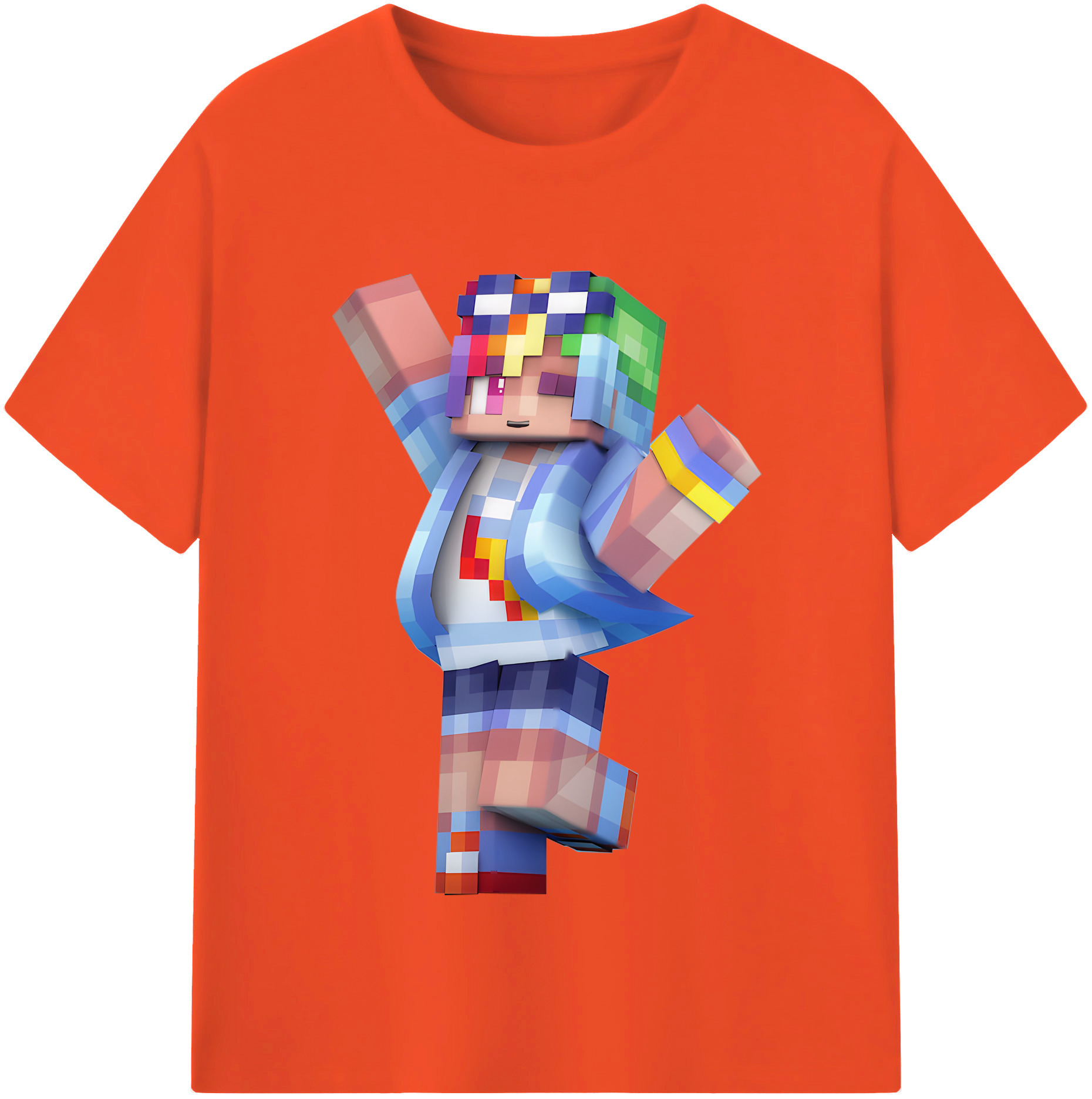 （画像用） マインクラフト ブロックの世界 Minecraft MC Block world 綿100％半袖Tシャツ（フロントプリント）
