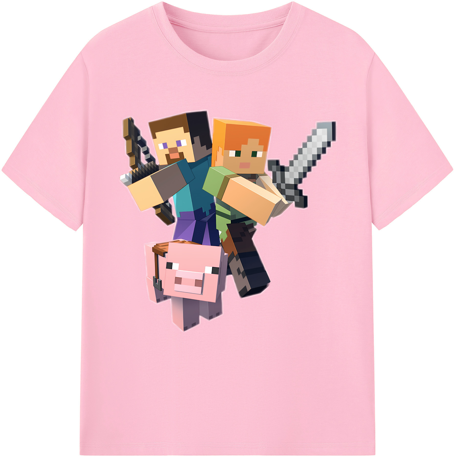 （画像用） マインクラフト ブロックの世界 Minecraft MC Block world 綿100％半袖Tシャツ（フロントプリント）