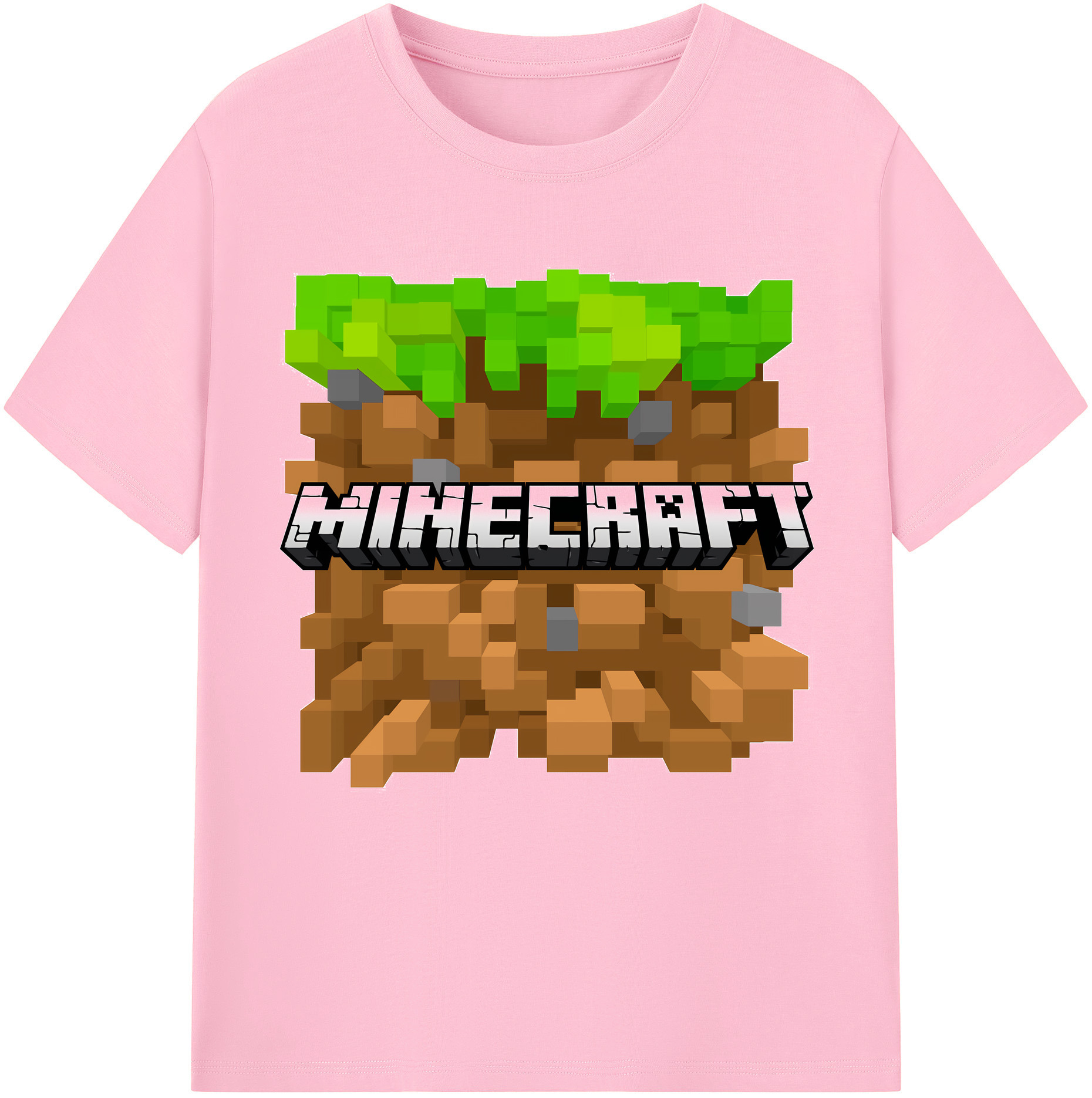（画像用） マインクラフト ブロックの世界 Minecraft MC Block world 綿100％半袖Tシャツ（フロントプリント）