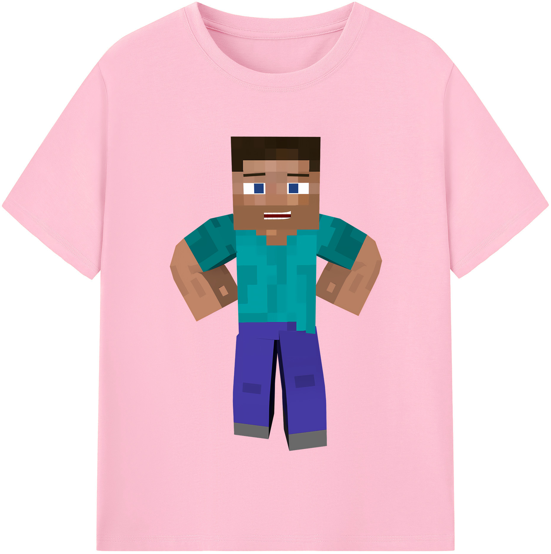 （画像用） マインクラフト ブロックの世界 Minecraft MC Block world 綿100％半袖Tシャツ（フロントプリント）