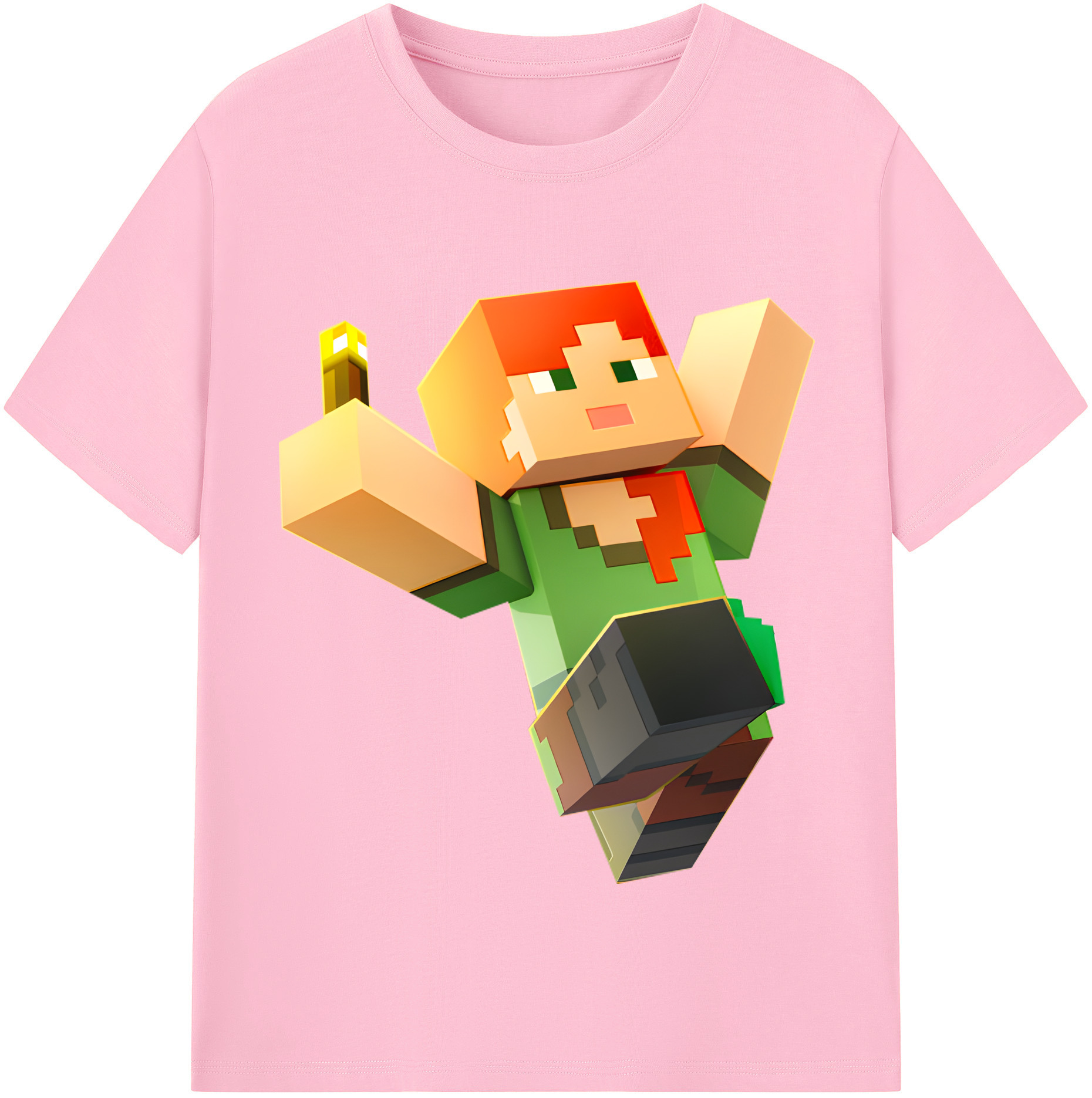 （画像用） マインクラフト ブロックの世界 Minecraft MC Block world 綿100％半袖Tシャツ（フロントプリント）