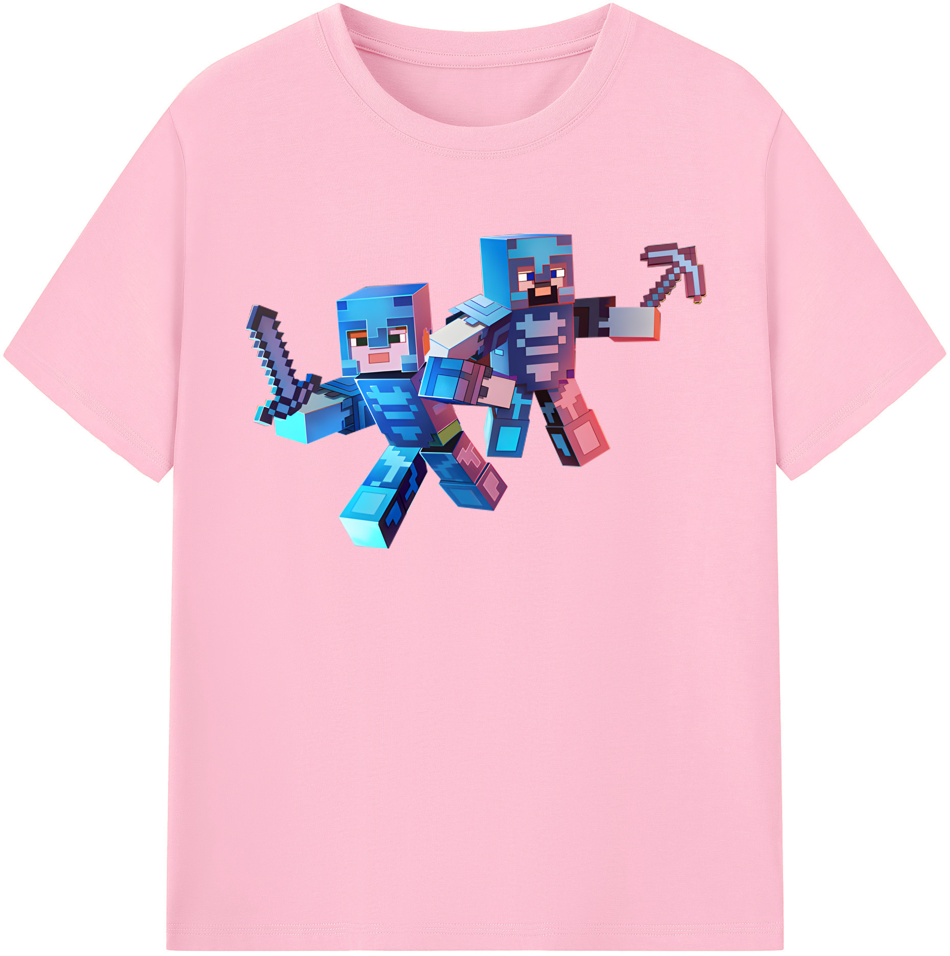 （画像用） マインクラフト ブロックの世界 Minecraft MC Block world 綿100％半袖Tシャツ（フロントプリント）