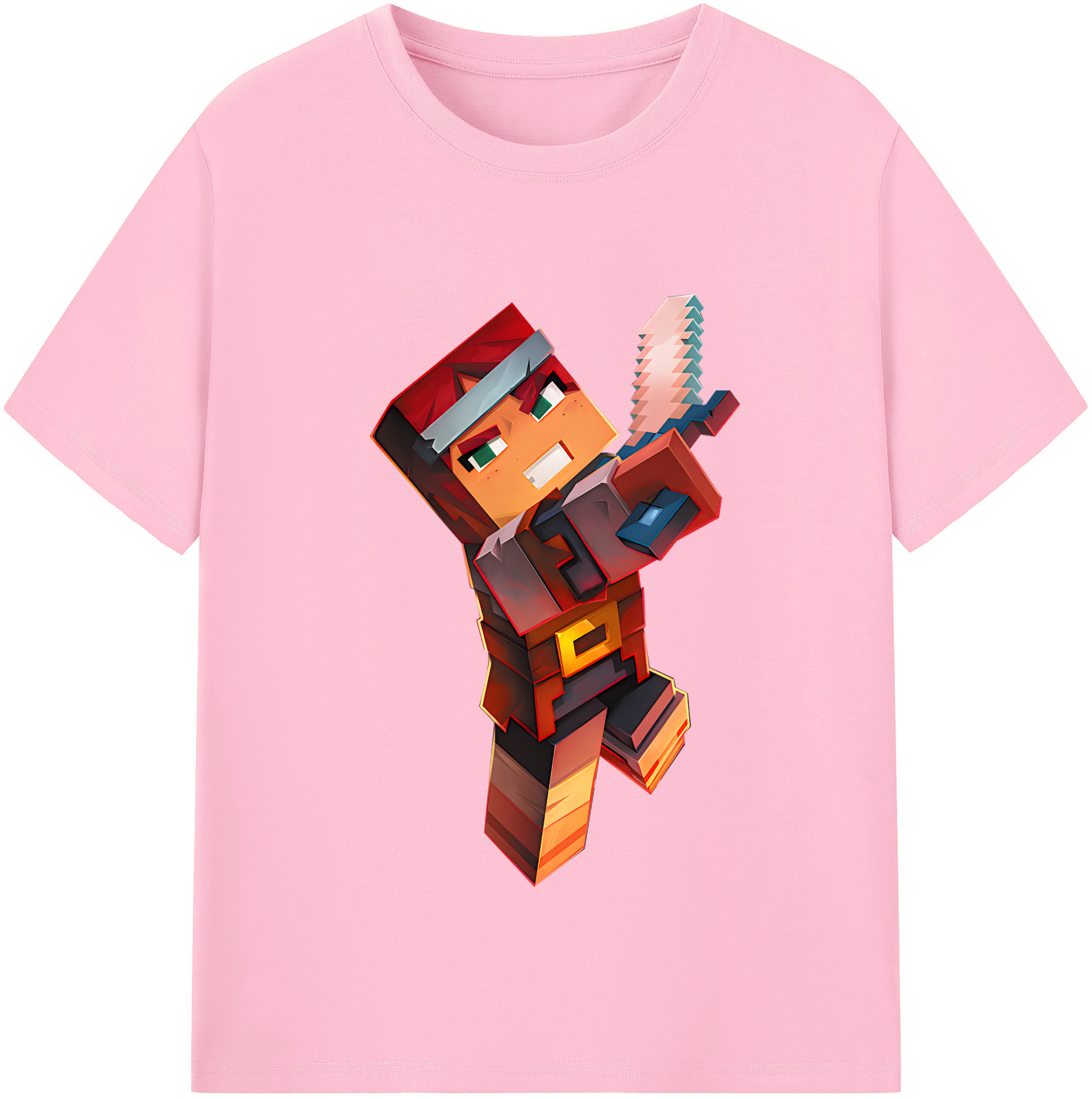 （画像用） マインクラフト ブロックの世界 Minecraft MC Block world 綿100％半袖Tシャツ（フロントプリント）