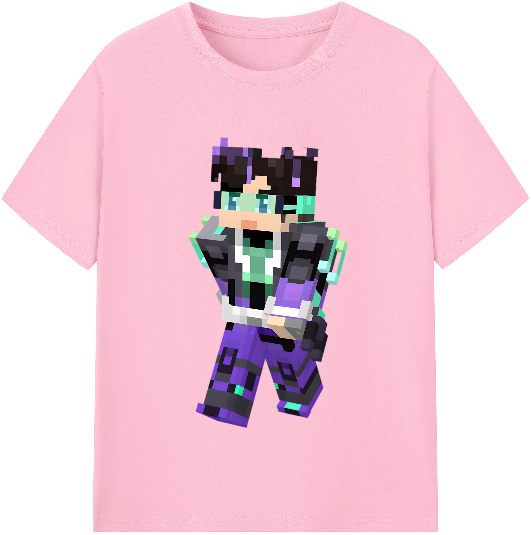 （画像用） マインクラフト ブロックの世界 Minecraft MC Block world 綿100％半袖Tシャツ（フロントプリント）