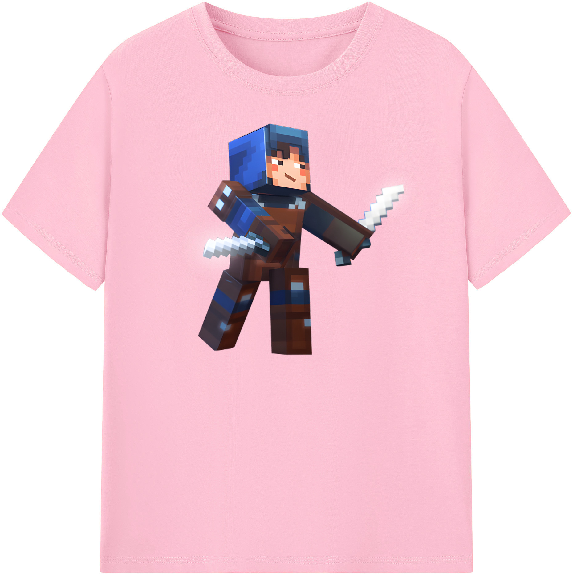 （画像用） マインクラフト ブロックの世界 Minecraft MC Block world 綿100％半袖Tシャツ（フロントプリント）
