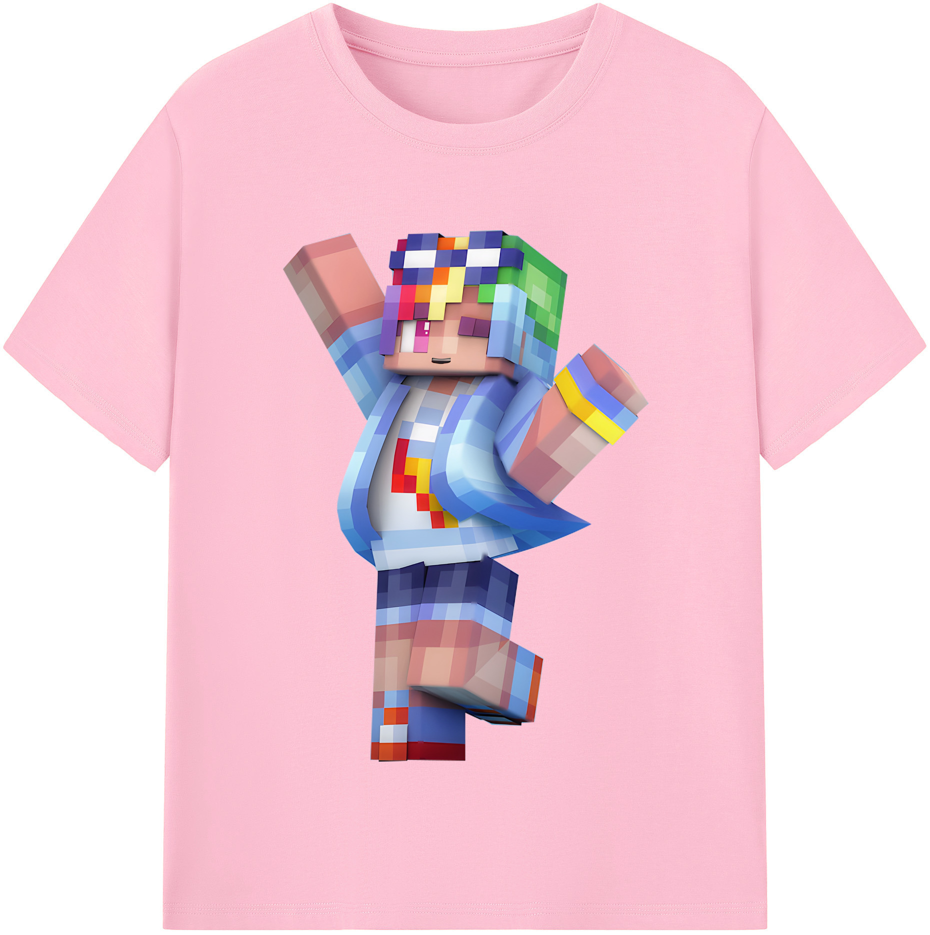 （画像用） マインクラフト ブロックの世界 Minecraft MC Block world 綿100％半袖Tシャツ（フロントプリント）