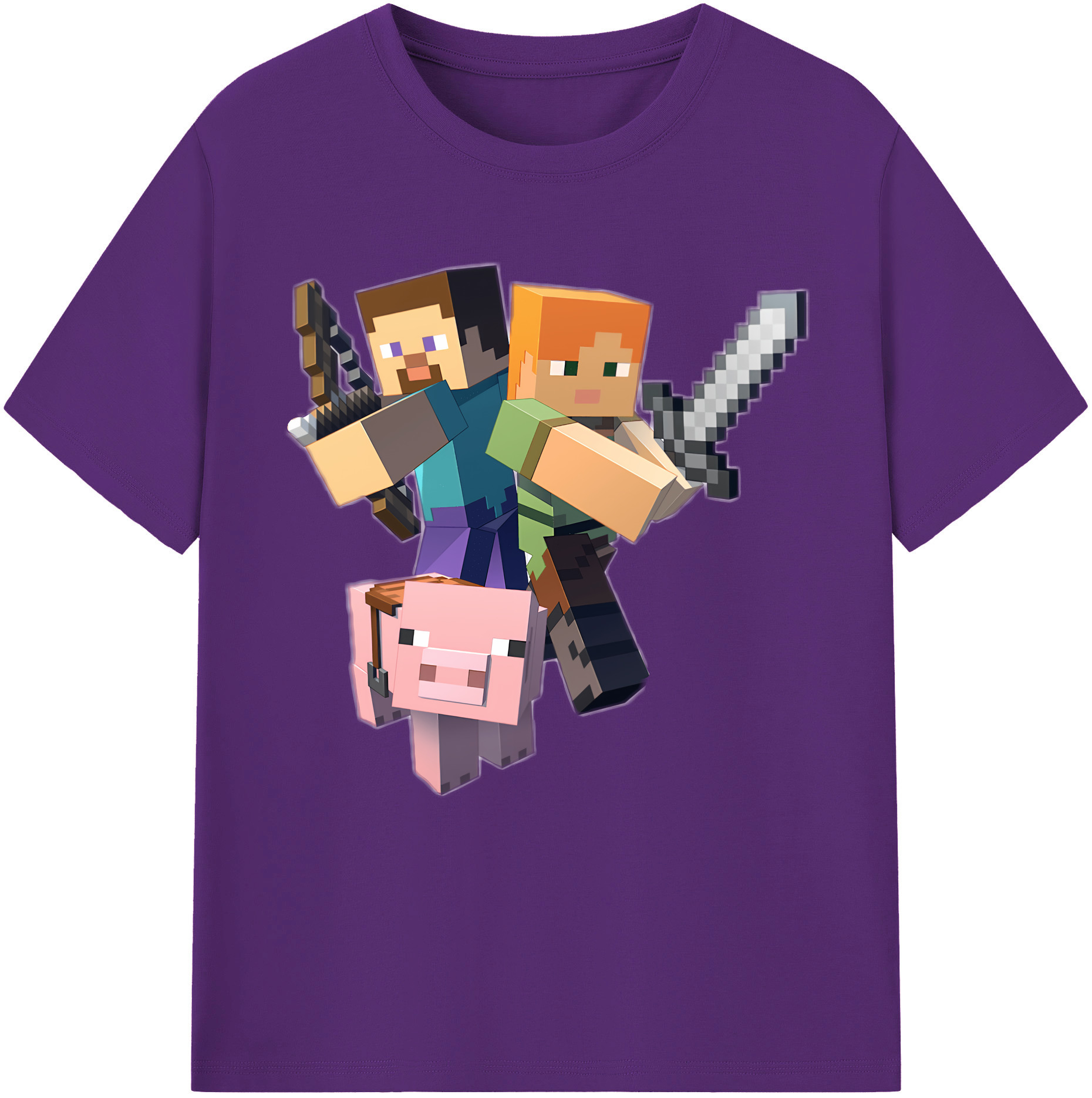 （画像用） マインクラフト ブロックの世界 Minecraft MC Block world 綿100％半袖Tシャツ（フロントプリント）