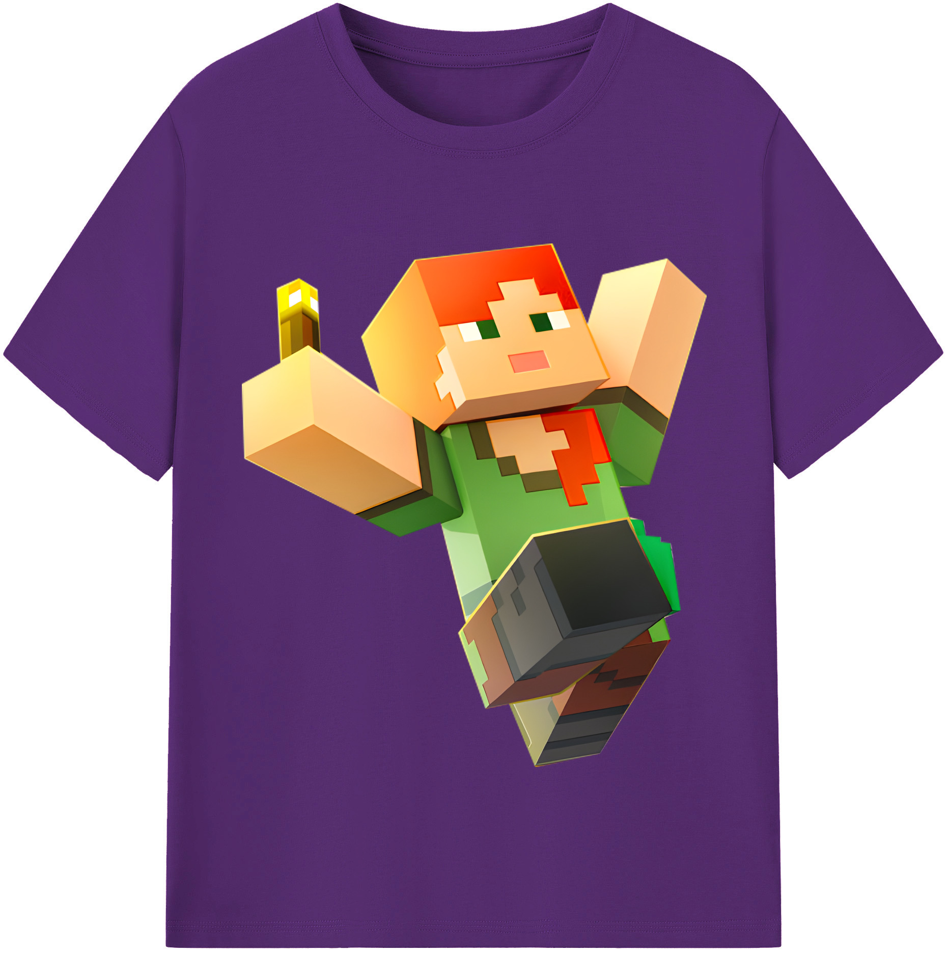 （画像用） マインクラフト ブロックの世界 Minecraft MC Block world 綿100％半袖Tシャツ（フロントプリント）