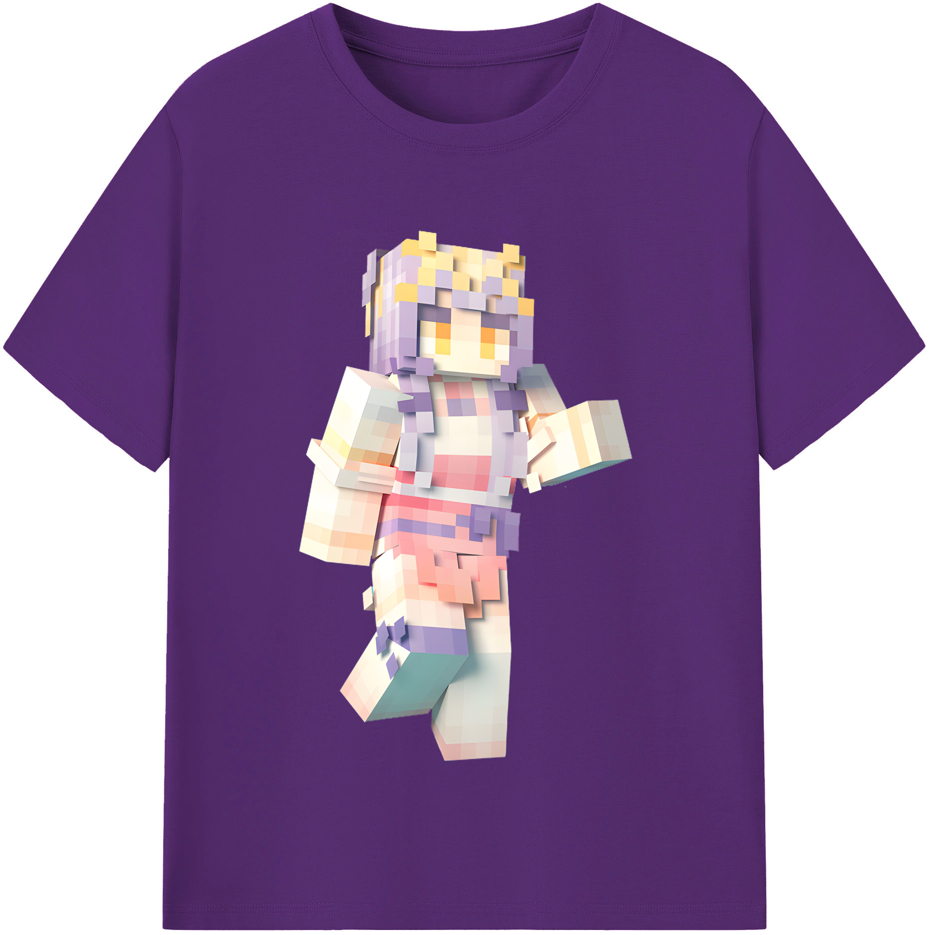 （画像用） マインクラフト ブロックの世界 Minecraft MC Block world 綿100％半袖Tシャツ（フロントプリント）