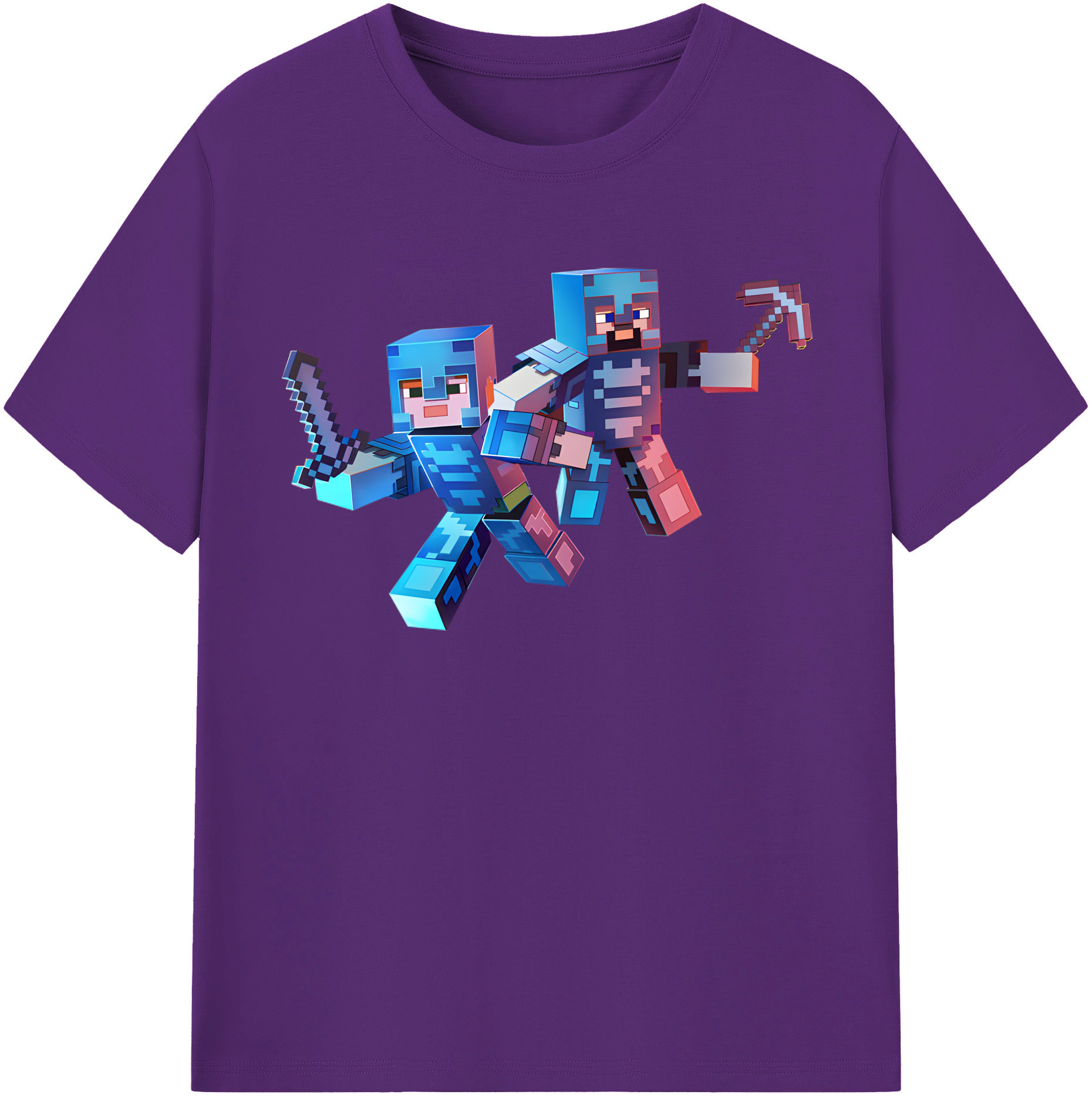 （画像用） マインクラフト ブロックの世界 Minecraft MC Block world 綿100％半袖Tシャツ（フロントプリント）