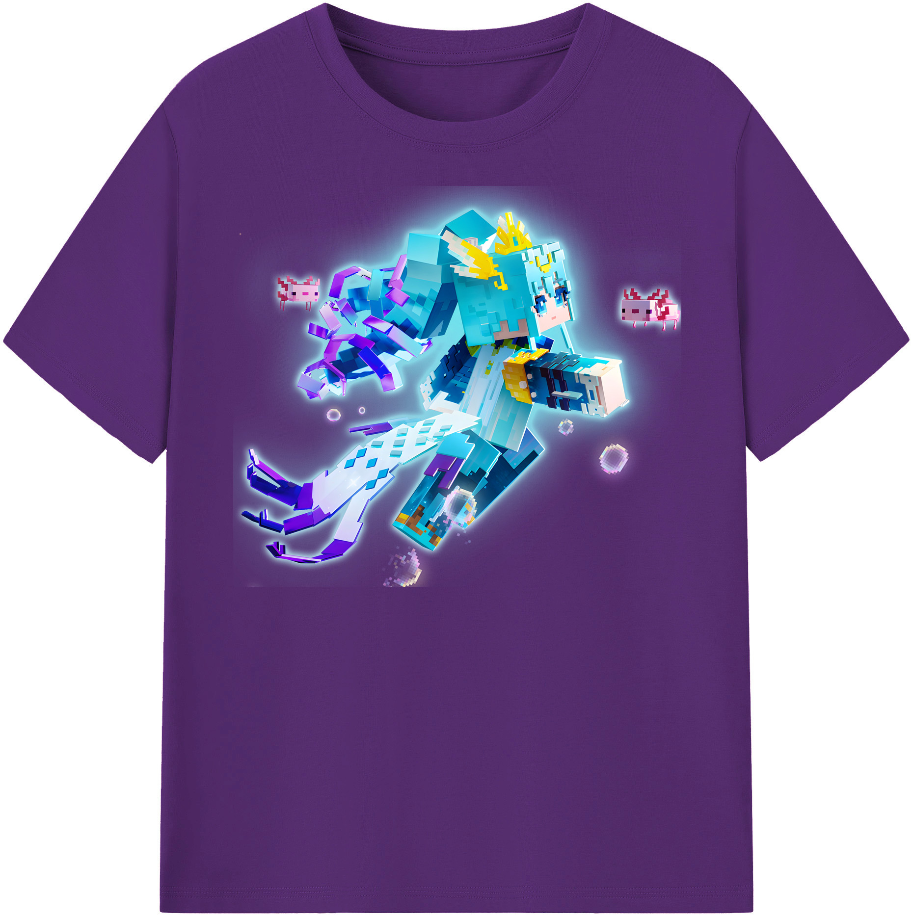 （画像用） マインクラフト ブロックの世界 Minecraft MC Block world 綿100％半袖Tシャツ（フロントプリント）