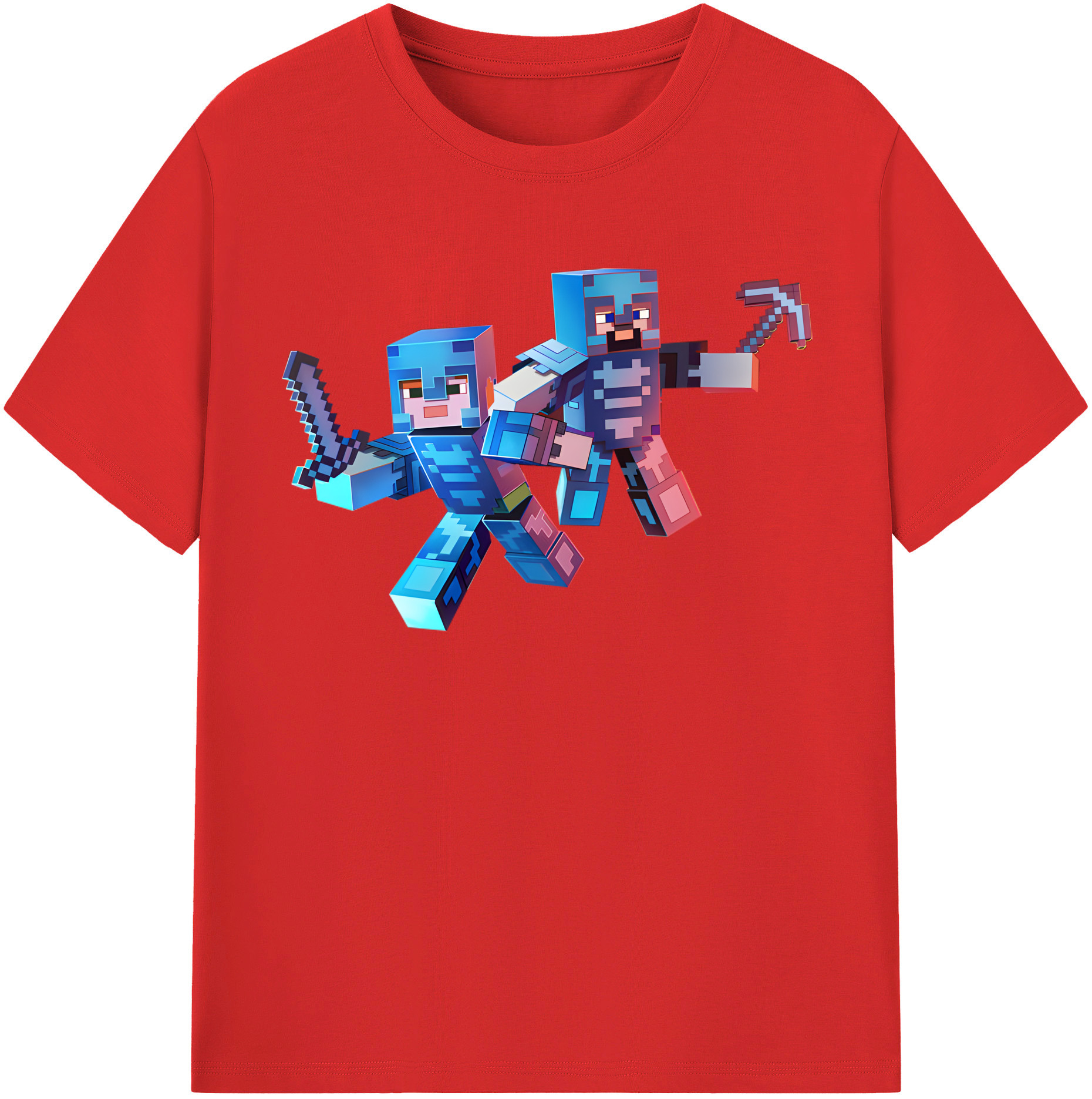（画像用） マインクラフト ブロックの世界 Minecraft MC Block world 綿100％半袖Tシャツ（フロントプリント）