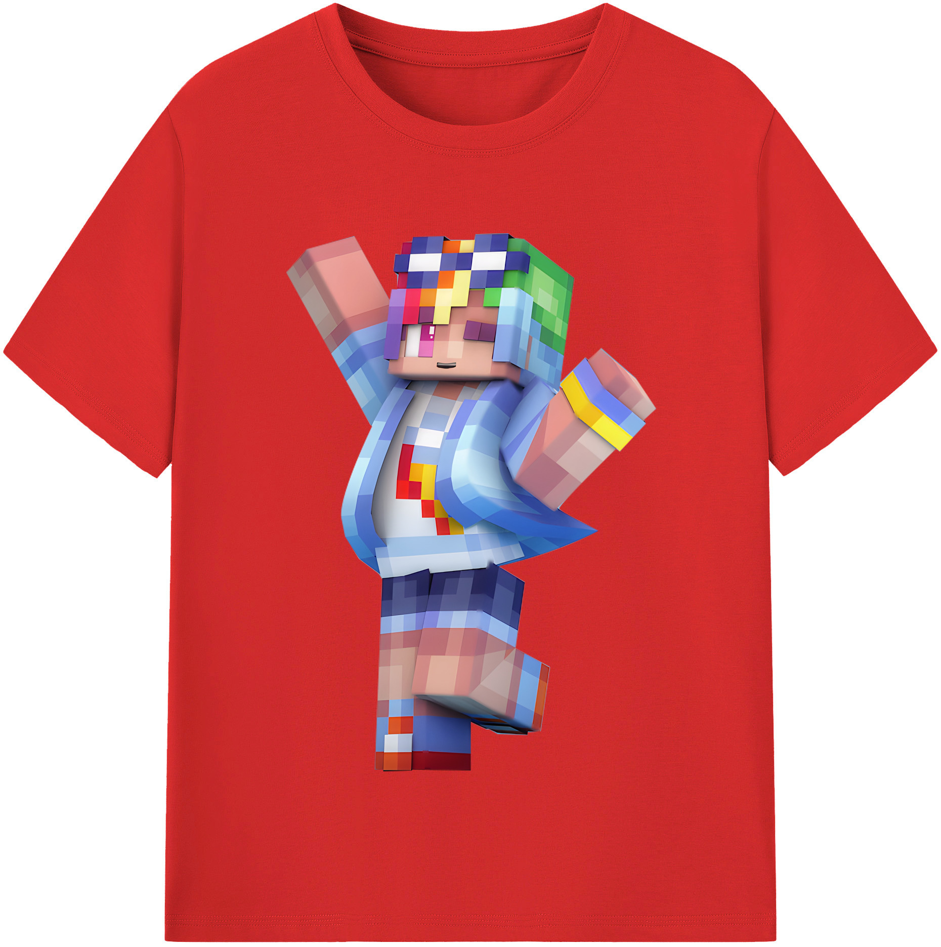 （画像用） マインクラフト ブロックの世界 Minecraft MC Block world 綿100％半袖Tシャツ（フロントプリント）