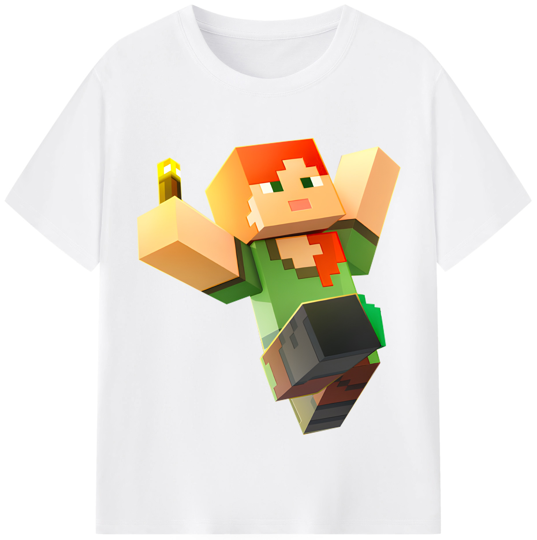 （画像用） マインクラフト ブロックの世界 Minecraft MC Block world 綿100％半袖Tシャツ（フロントプリント）