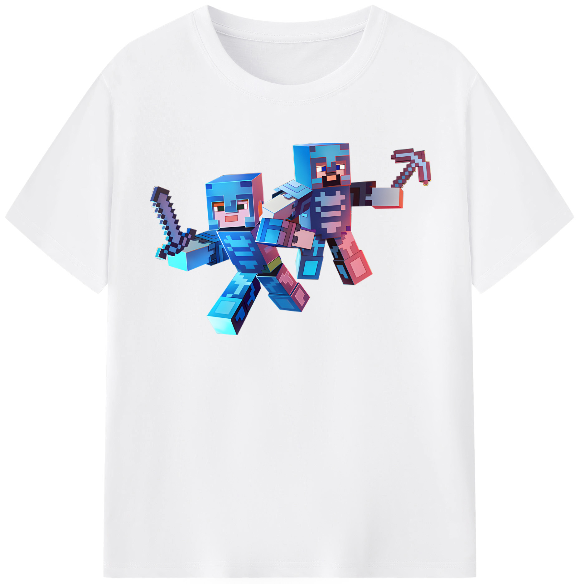 （画像用） マインクラフト ブロックの世界 Minecraft MC Block world 綿100％半袖Tシャツ（フロントプリント）
