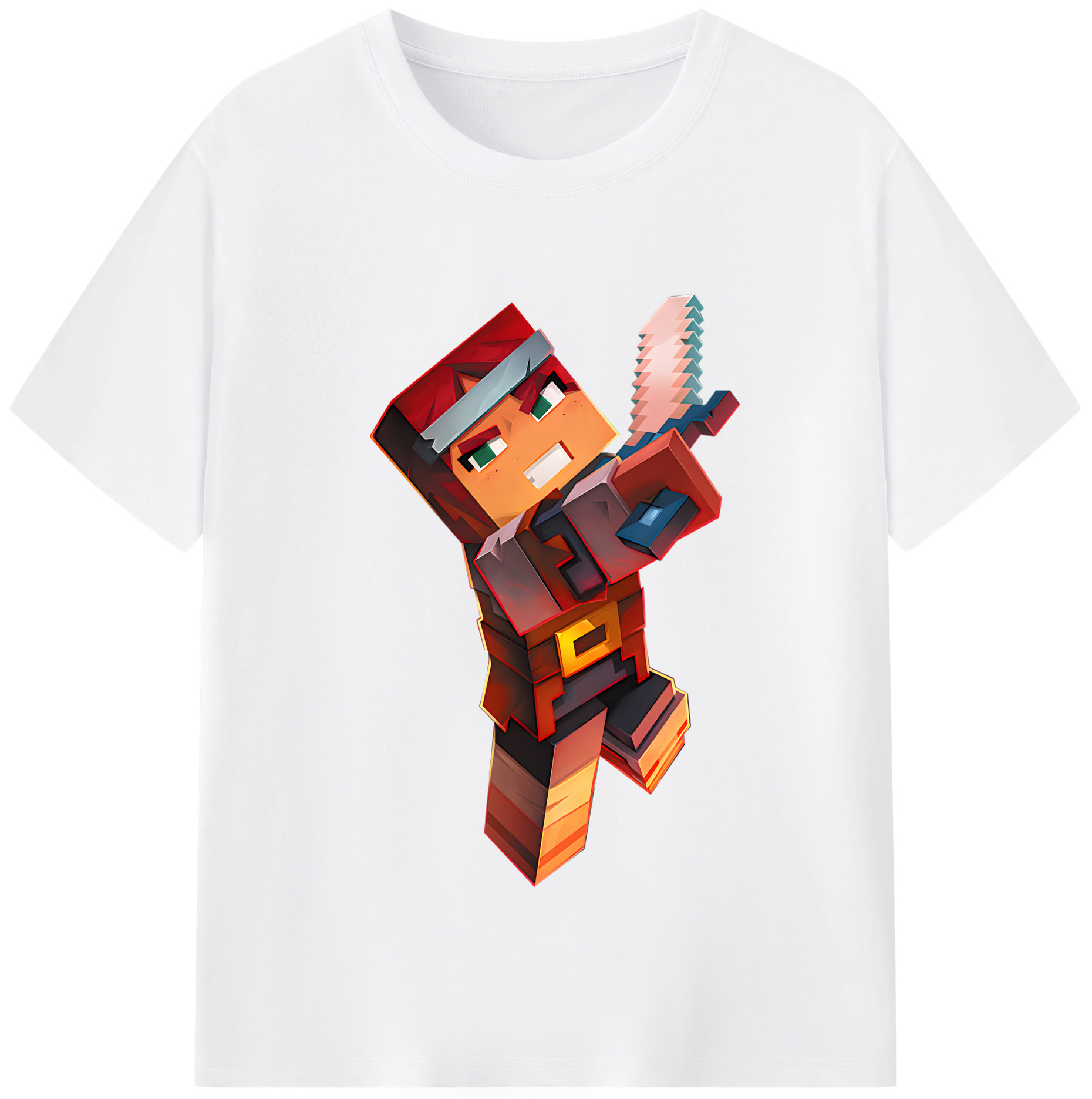 （画像用） マインクラフト ブロックの世界 Minecraft MC Block world 綿100％半袖Tシャツ（フロントプリント）