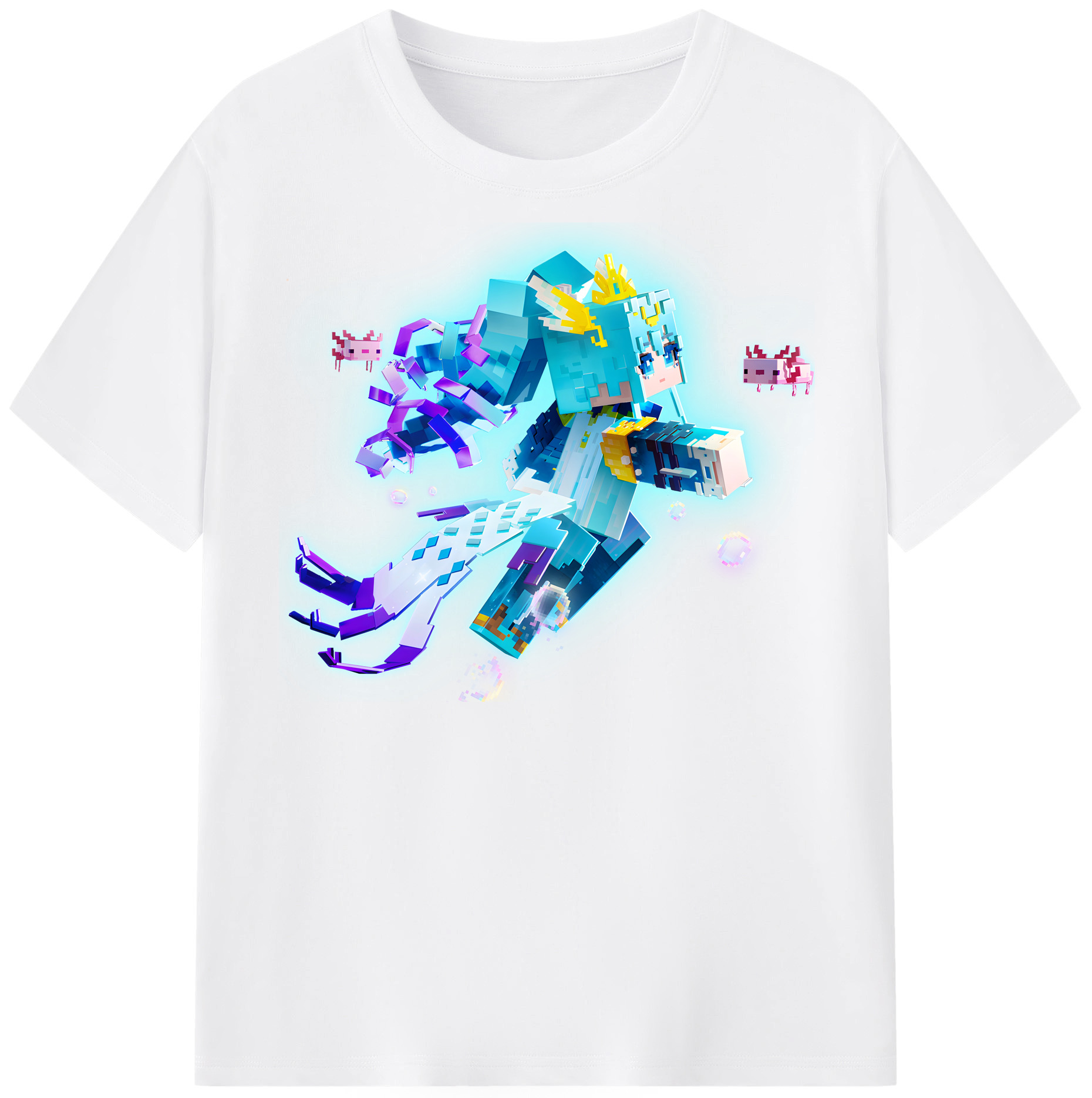 （画像用） マインクラフト ブロックの世界 Minecraft MC Block world 綿100％半袖Tシャツ（フロントプリント）
