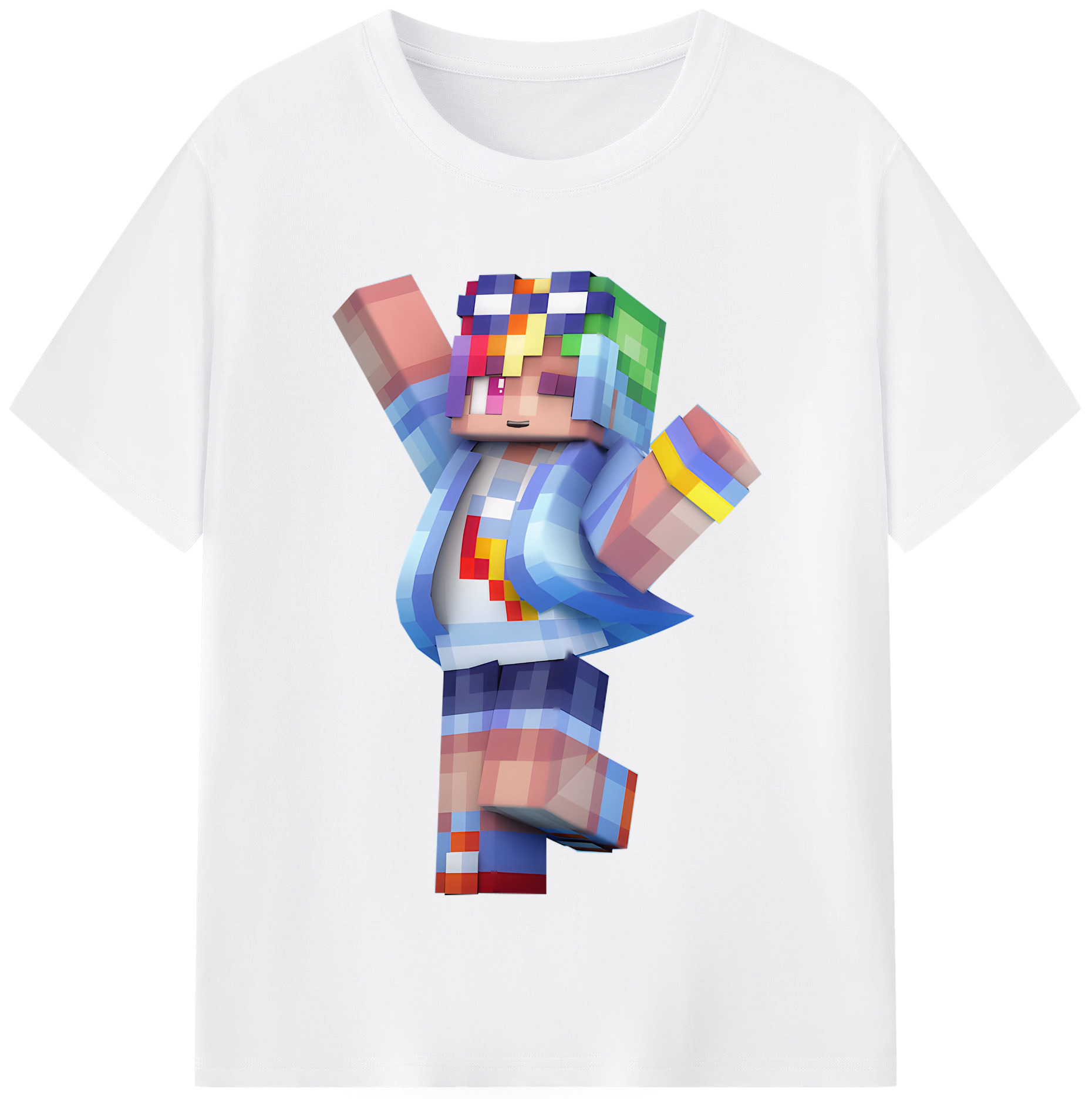 （画像用） マインクラフト ブロックの世界 Minecraft MC Block world 綿100％半袖Tシャツ（フロントプリント）