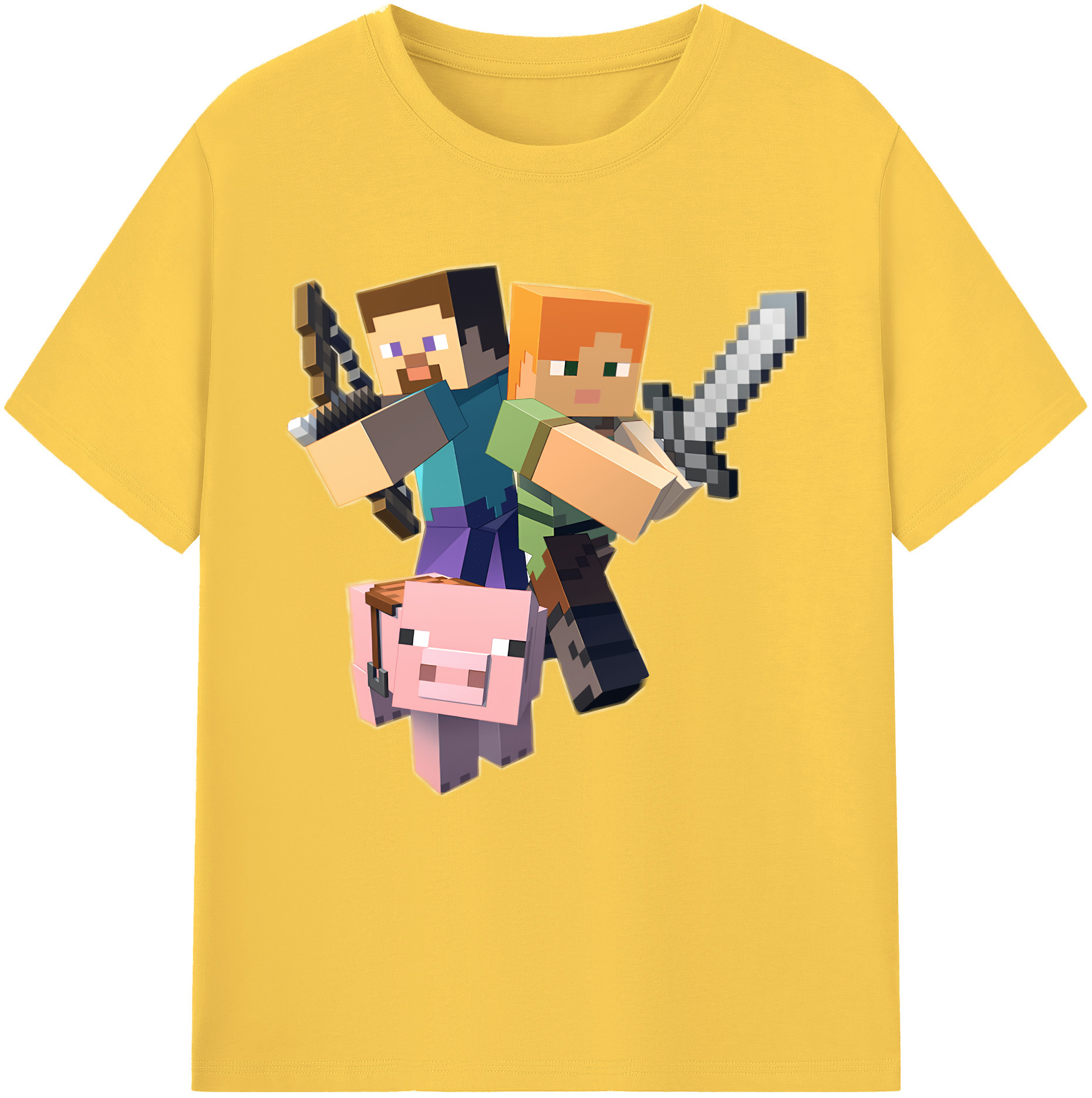 （画像用） マインクラフト ブロックの世界 Minecraft MC Block world 綿100％半袖Tシャツ（フロントプリント）