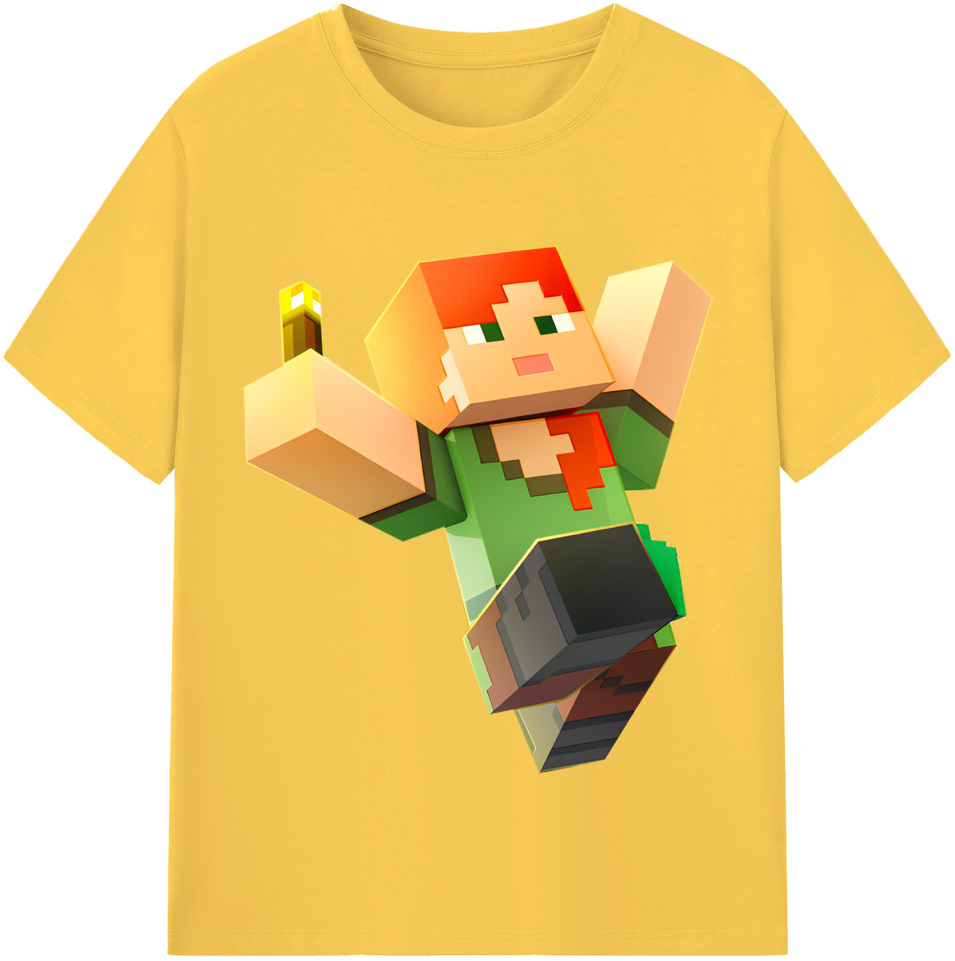 （画像用） マインクラフト ブロックの世界 Minecraft MC Block world 綿100％半袖Tシャツ（フロントプリント）