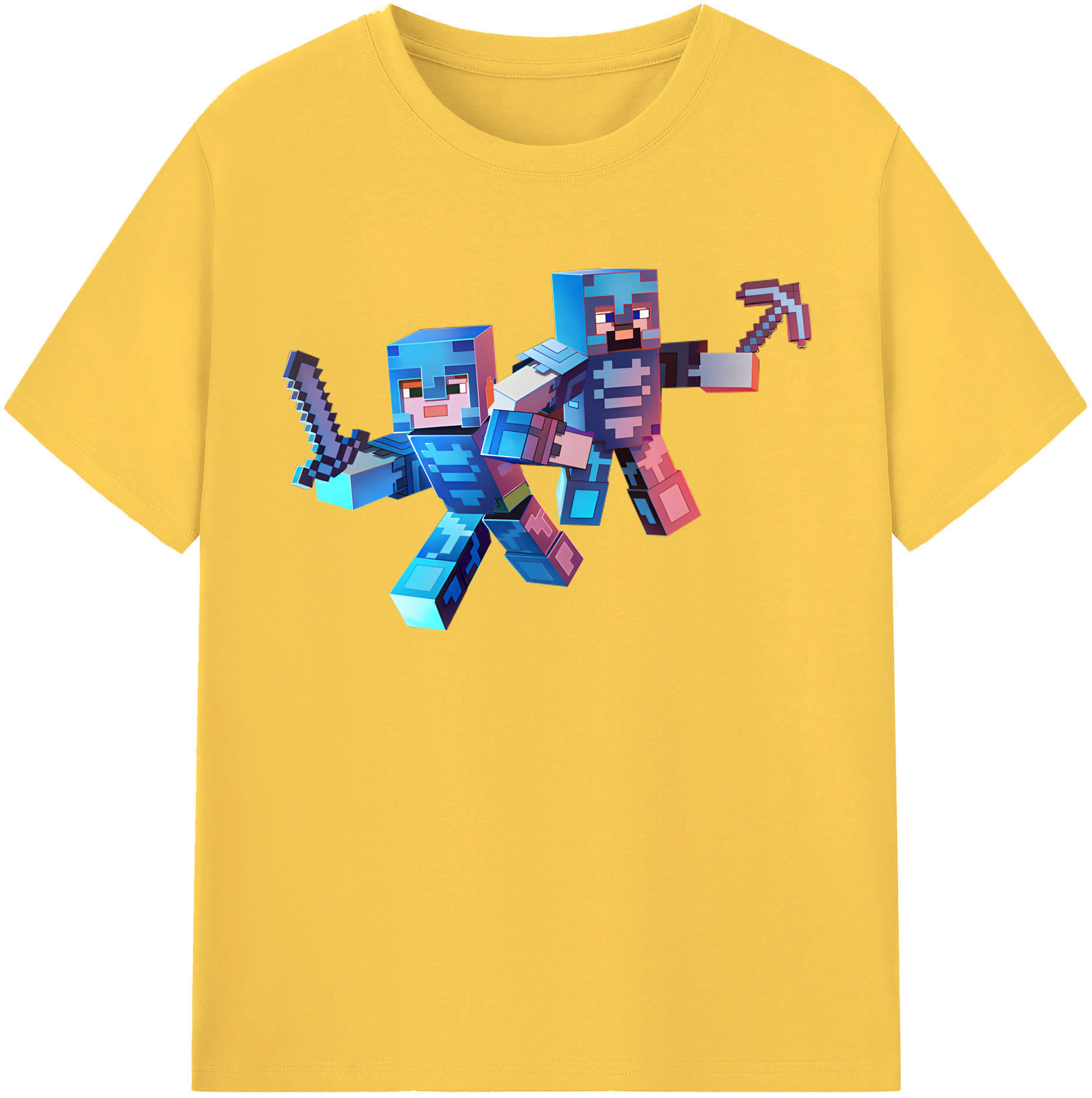 （画像用） マインクラフト ブロックの世界 Minecraft MC Block world 綿100％半袖Tシャツ（フロントプリント）