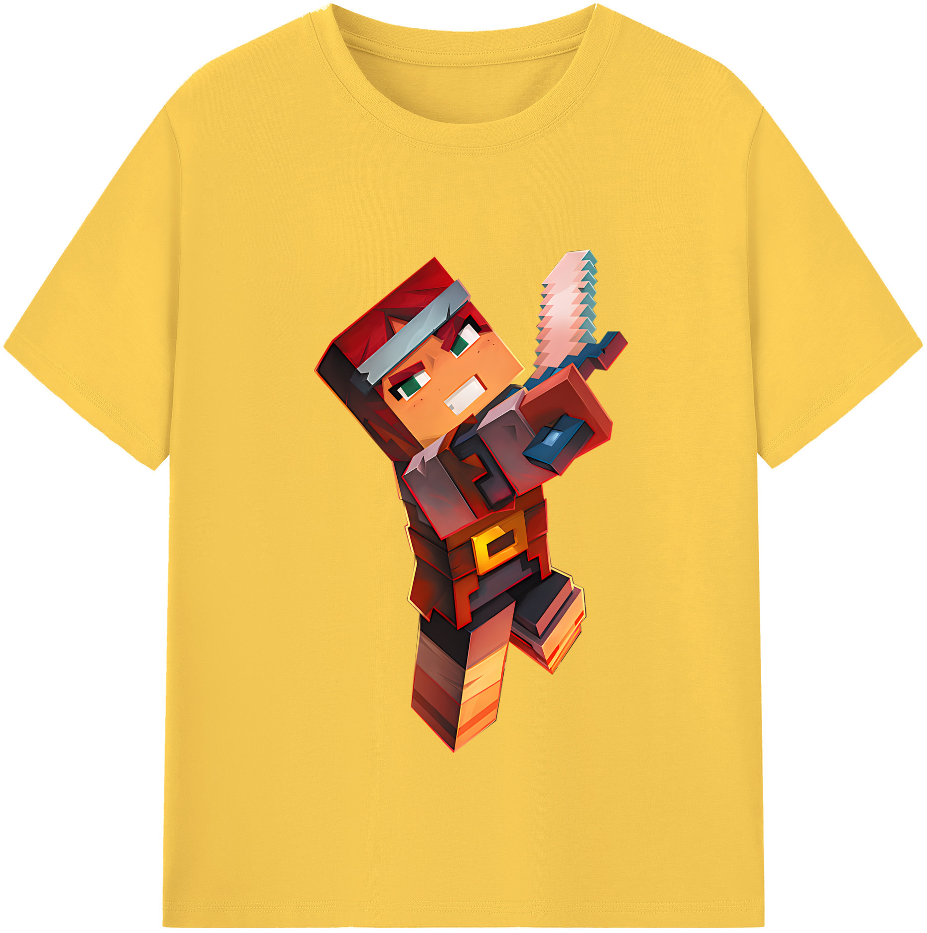 （画像用） マインクラフト ブロックの世界 Minecraft MC Block world 綿100％半袖Tシャツ（フロントプリント）