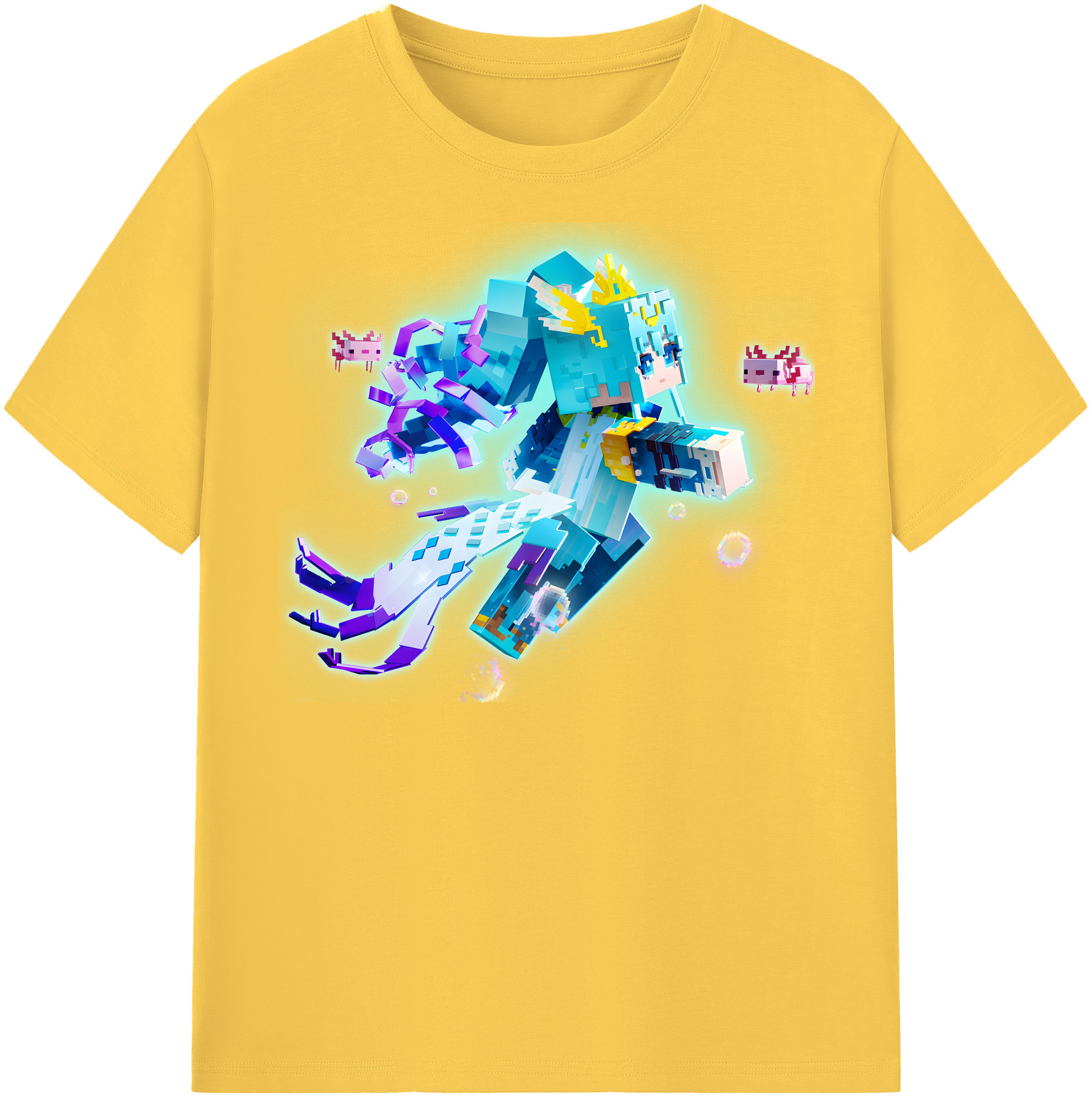 （画像用） マインクラフト ブロックの世界 Minecraft MC Block world 綿100％半袖Tシャツ（フロントプリント）