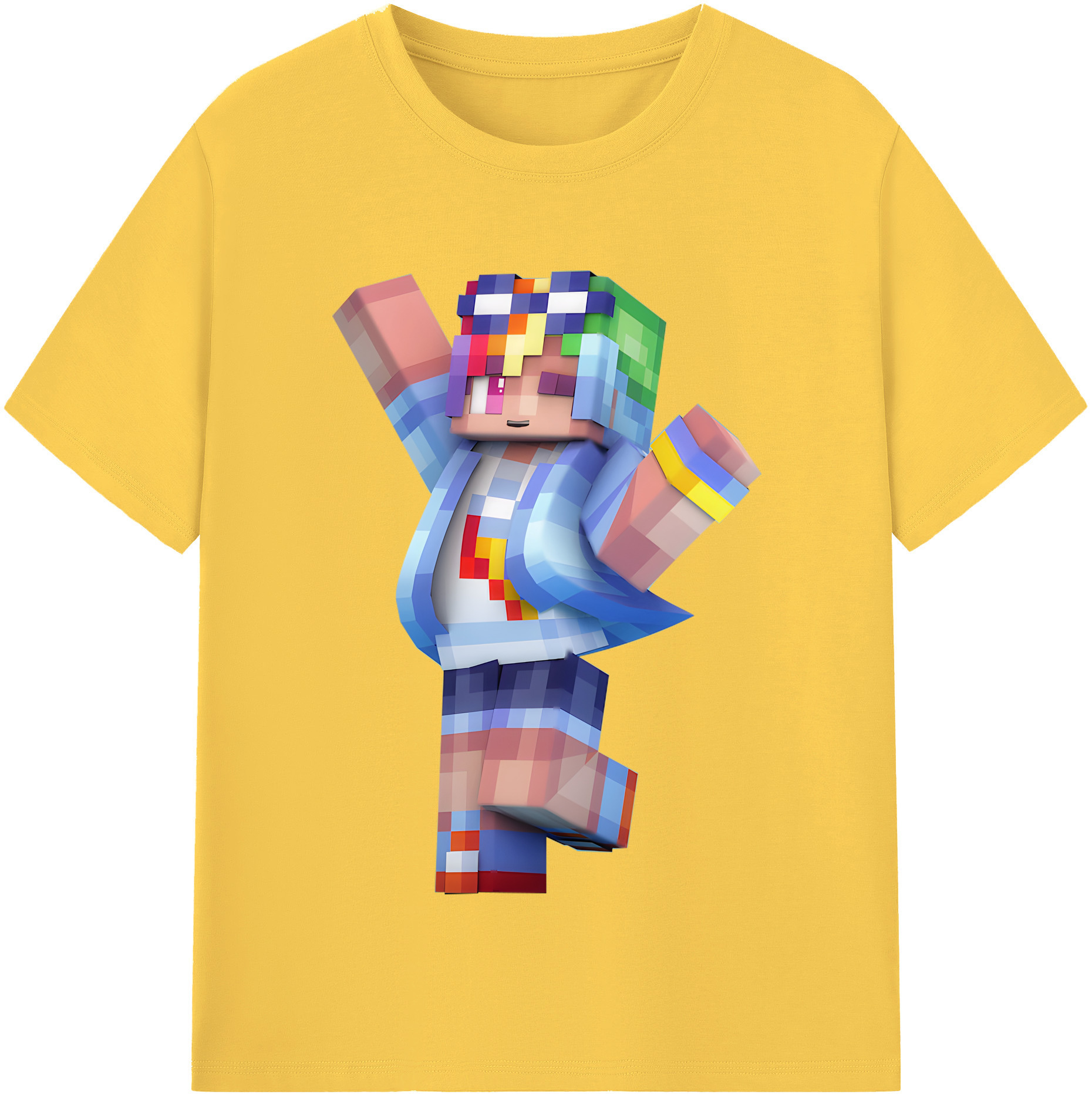 （画像用） マインクラフト ブロックの世界 Minecraft MC Block world 綿100％半袖Tシャツ（フロントプリント）