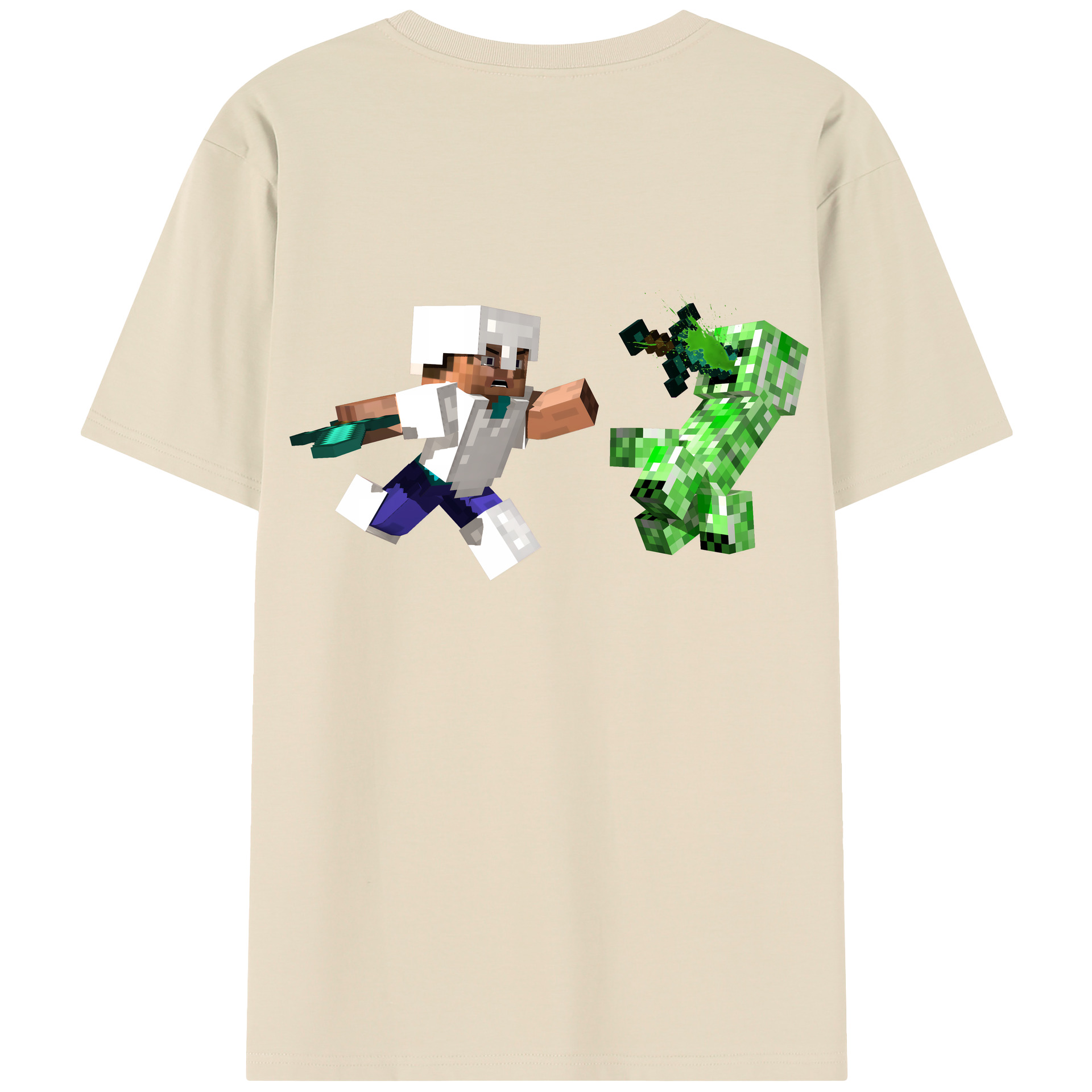 （画像用） マインクラフト ブロックの世界 Minecraft MC Block world 綿100％半袖Tシャツ（背面プリント）