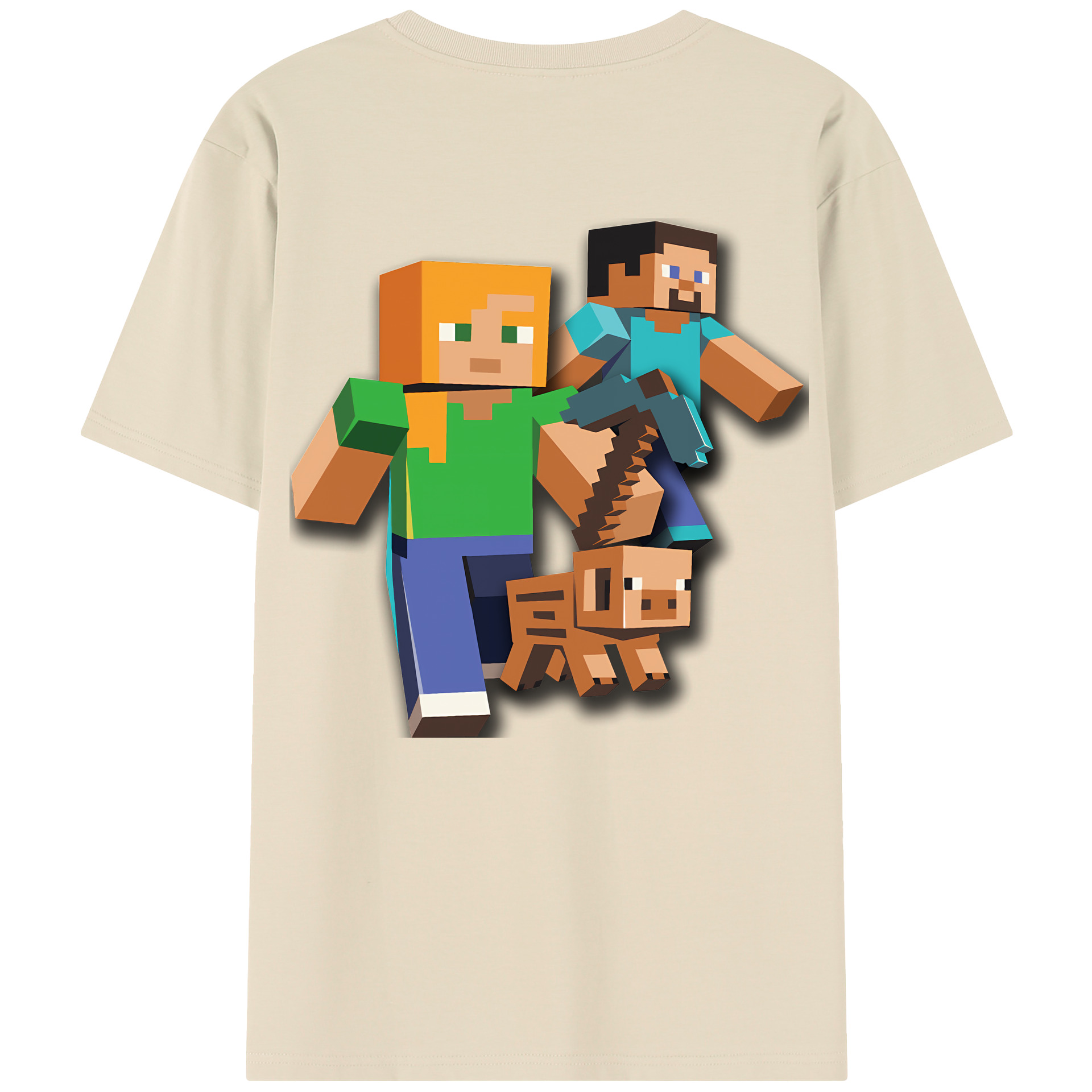 （画像用） マインクラフト ブロックの世界 Minecraft MC Block world 綿100％半袖Tシャツ（背面プリント）