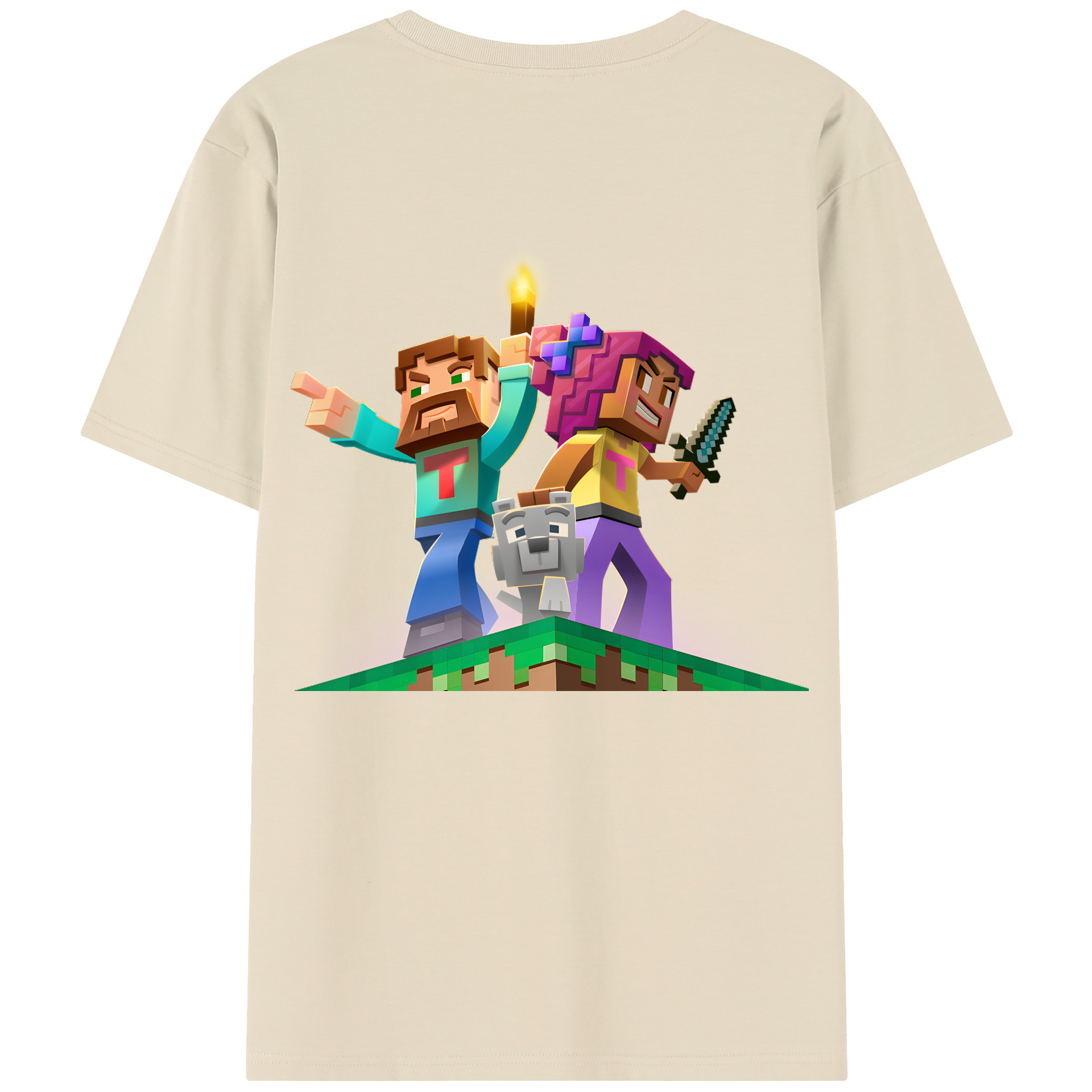 （画像用） マインクラフト ブロックの世界 Minecraft MC Block world 綿100％半袖Tシャツ（背面プリント）