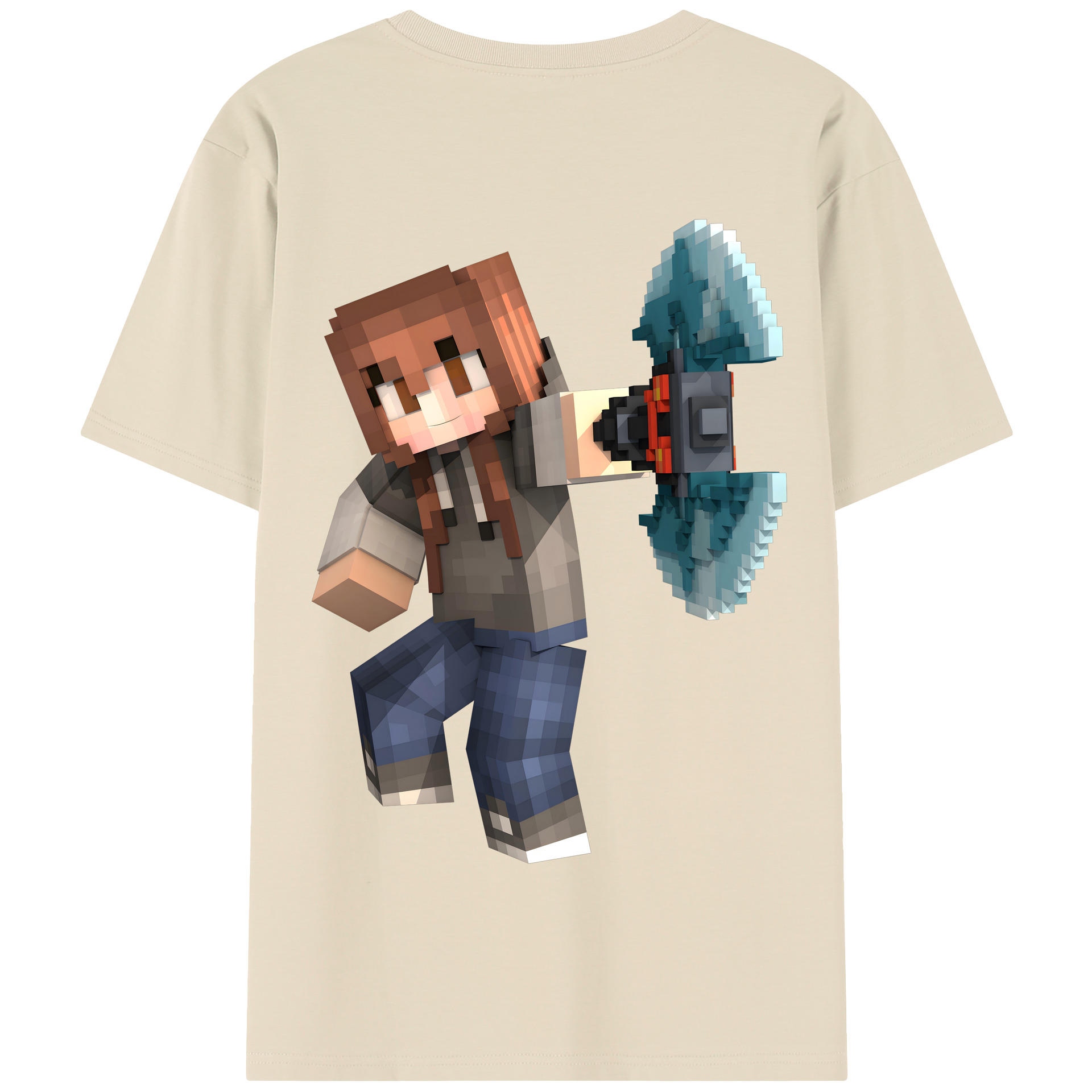 （画像用） マインクラフト ブロックの世界 Minecraft MC Block world 綿100％半袖Tシャツ（背面プリント）