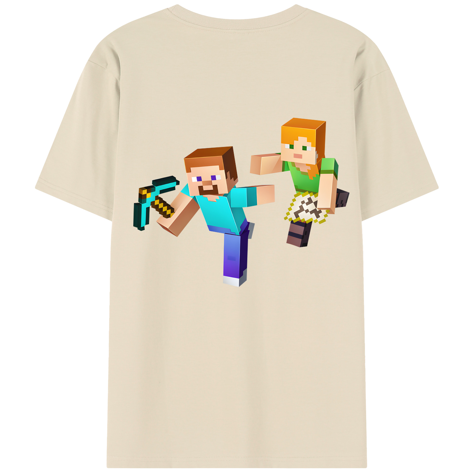 （画像用） マインクラフト ブロックの世界 Minecraft MC Block world 綿100％半袖Tシャツ（背面プリント）