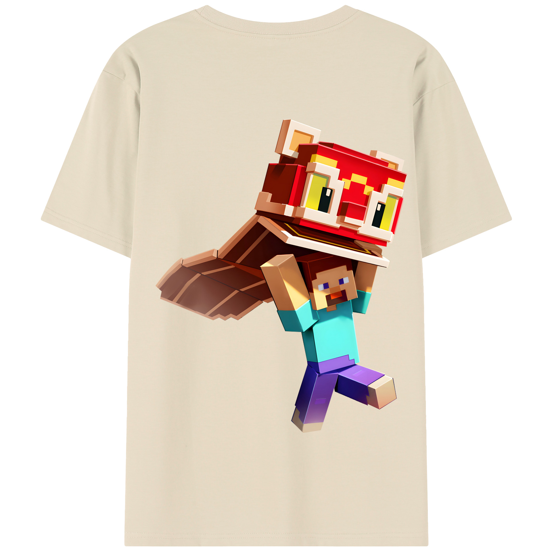 （画像用） マインクラフト ブロックの世界 Minecraft MC Block world 綿100％半袖Tシャツ（背面プリント）