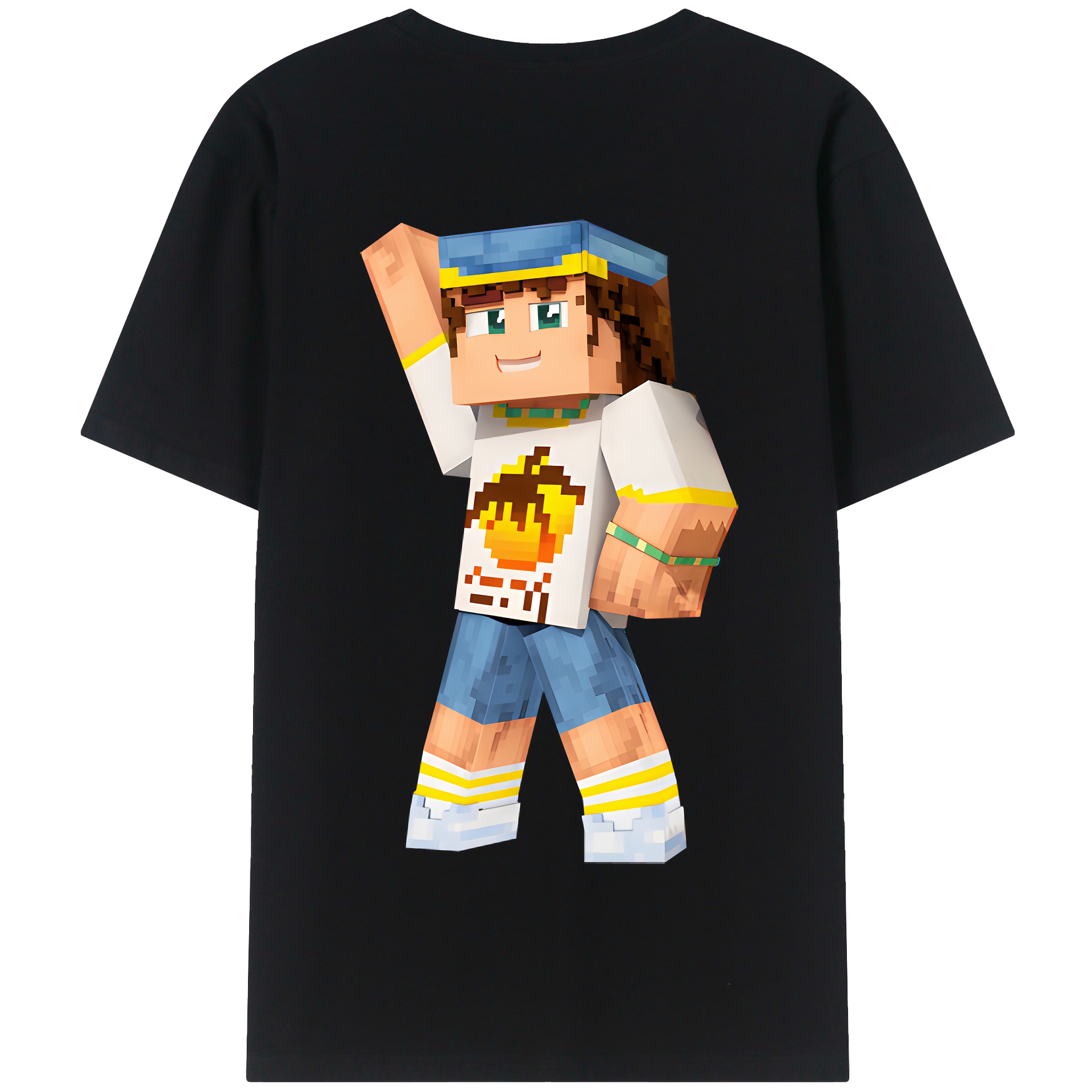 （画像用） マインクラフト ブロックの世界 Minecraft MC Block world 綿100％半袖Tシャツ（背面プリント）
