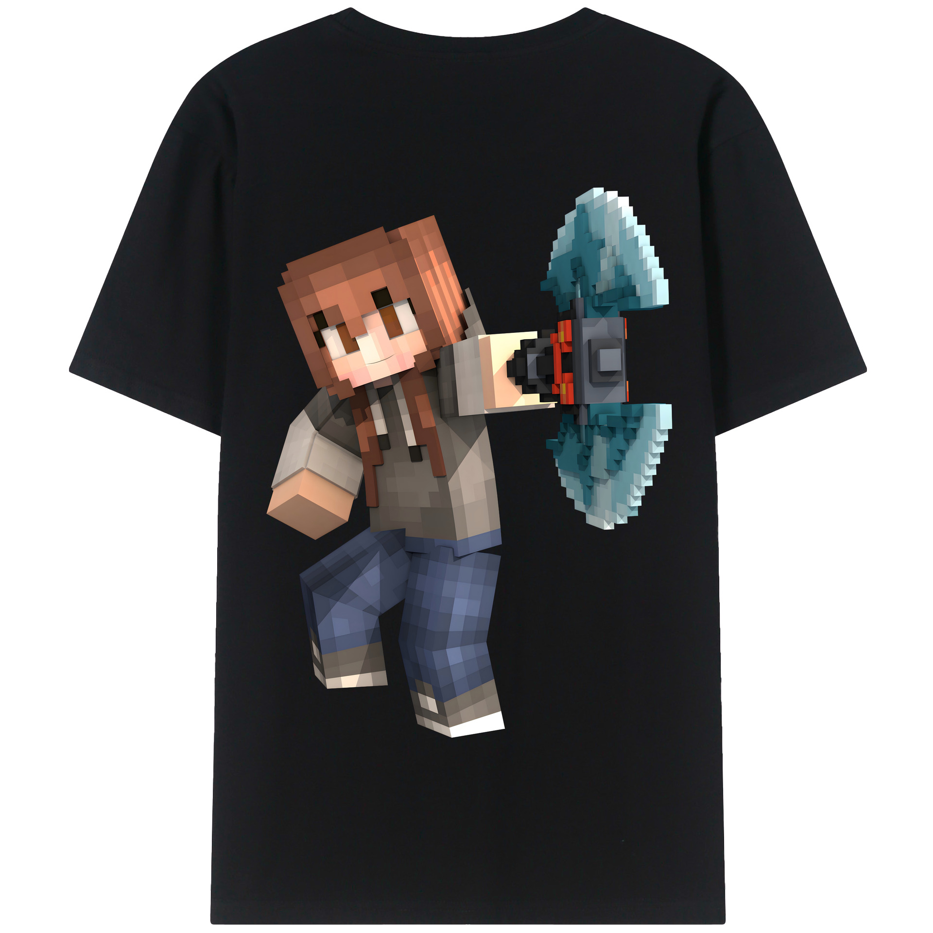 （画像用） マインクラフト ブロックの世界 Minecraft MC Block world 綿100％半袖Tシャツ（背面プリント）