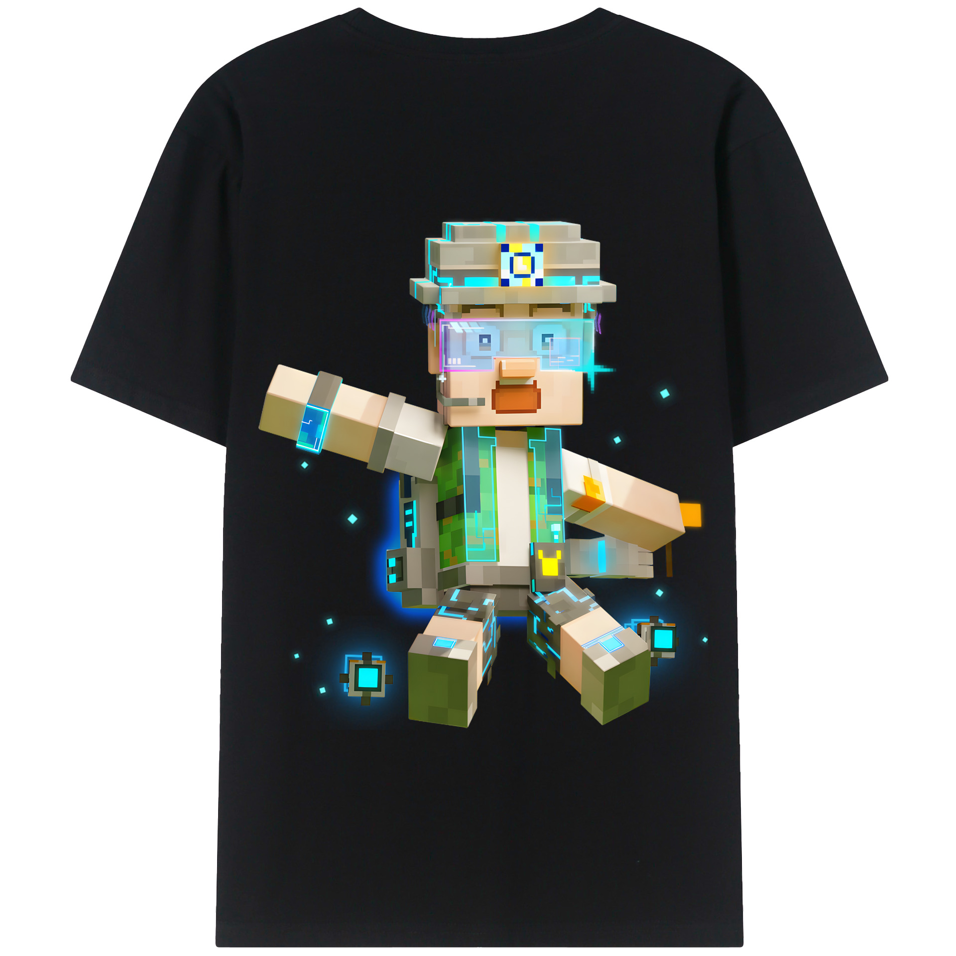 （画像用） マインクラフト ブロックの世界 Minecraft MC Block world 綿100％半袖Tシャツ（背面プリント）