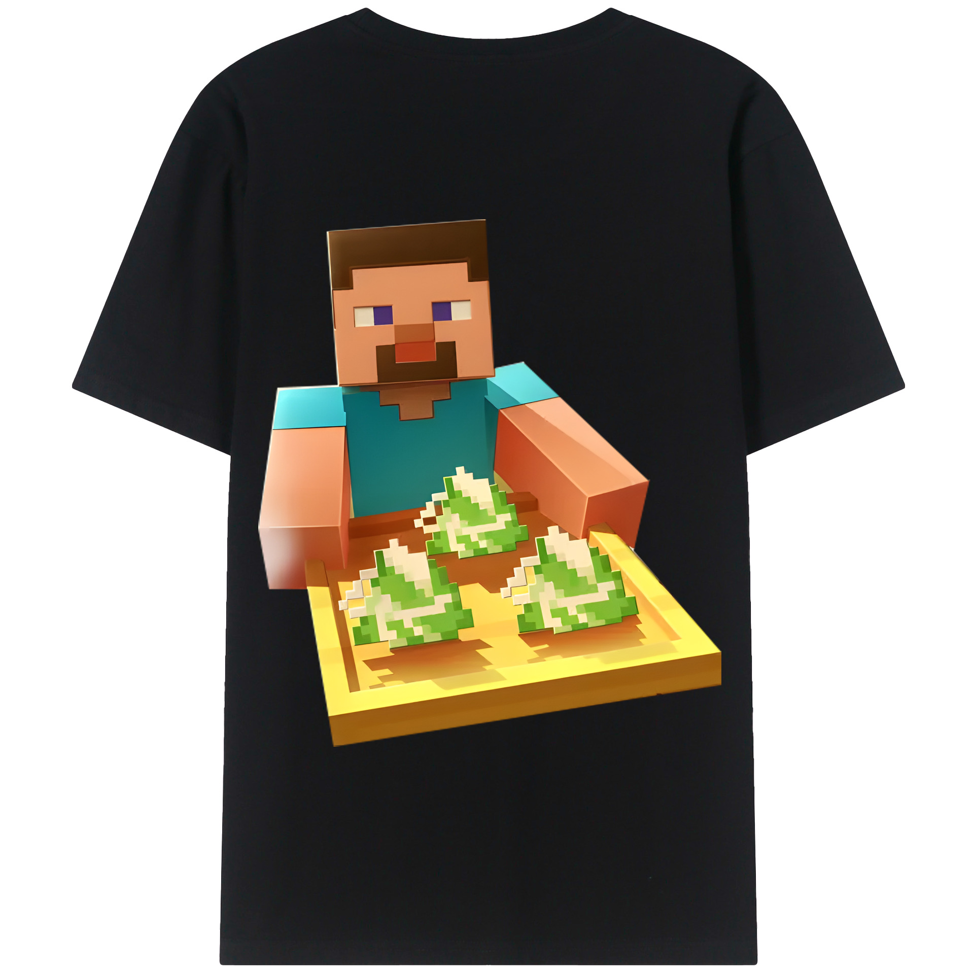（画像用） マインクラフト ブロックの世界 Minecraft MC Block world 綿100％半袖Tシャツ（背面プリント）
