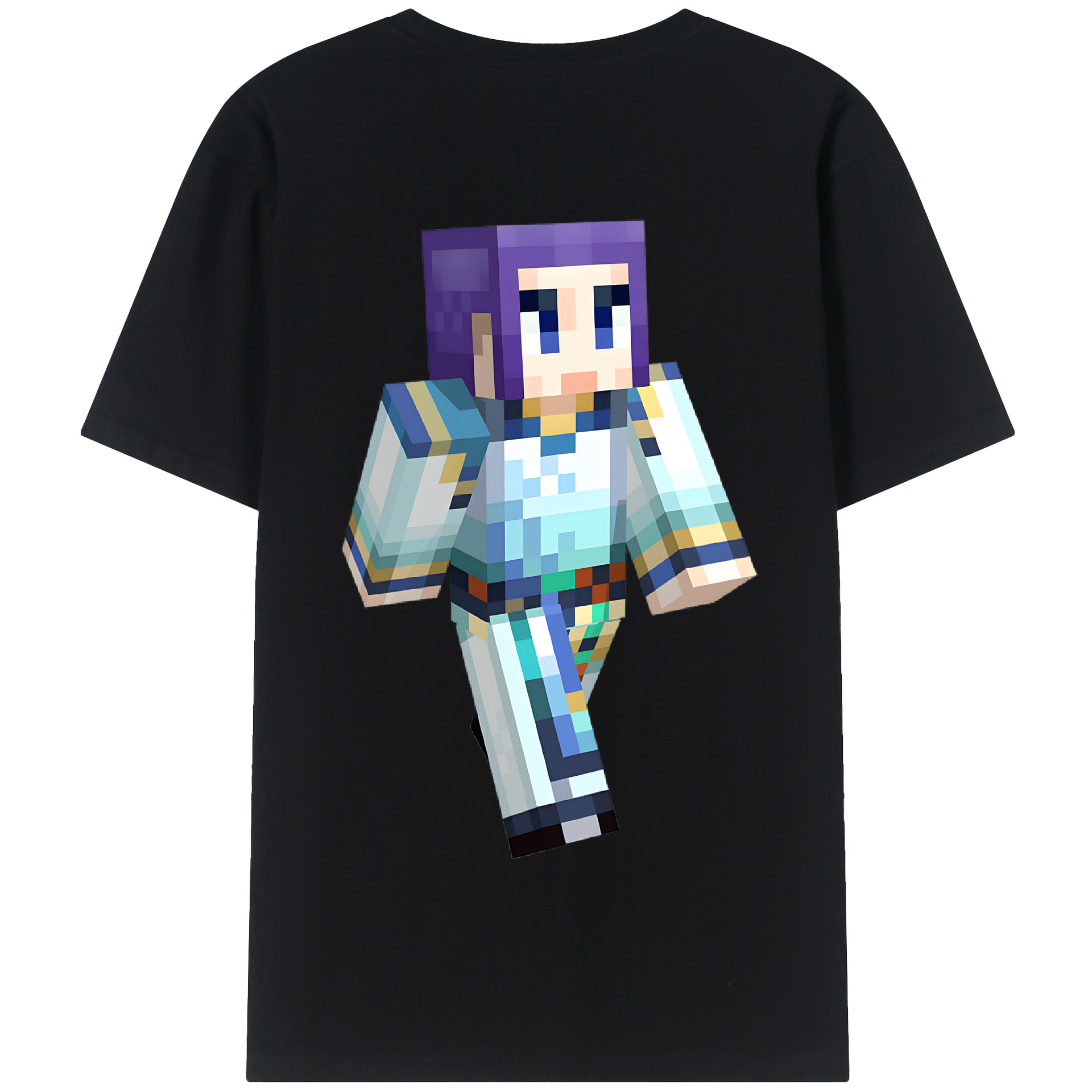 （画像用） マインクラフト ブロックの世界 Minecraft MC Block world 綿100％半袖Tシャツ（背面プリント）