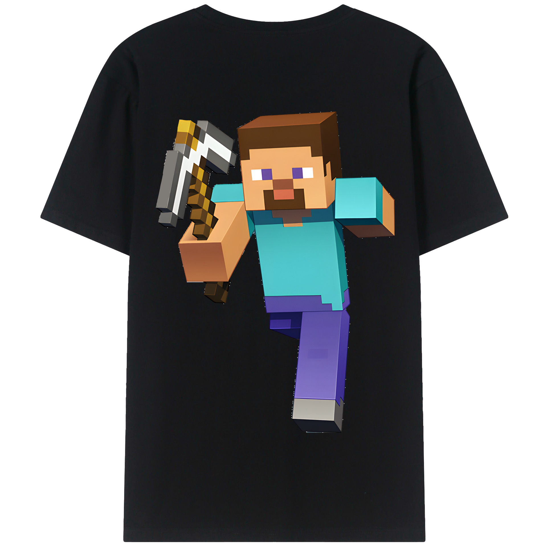 （画像用） マインクラフト ブロックの世界 Minecraft MC Block world 綿100％半袖Tシャツ（背面プリント）