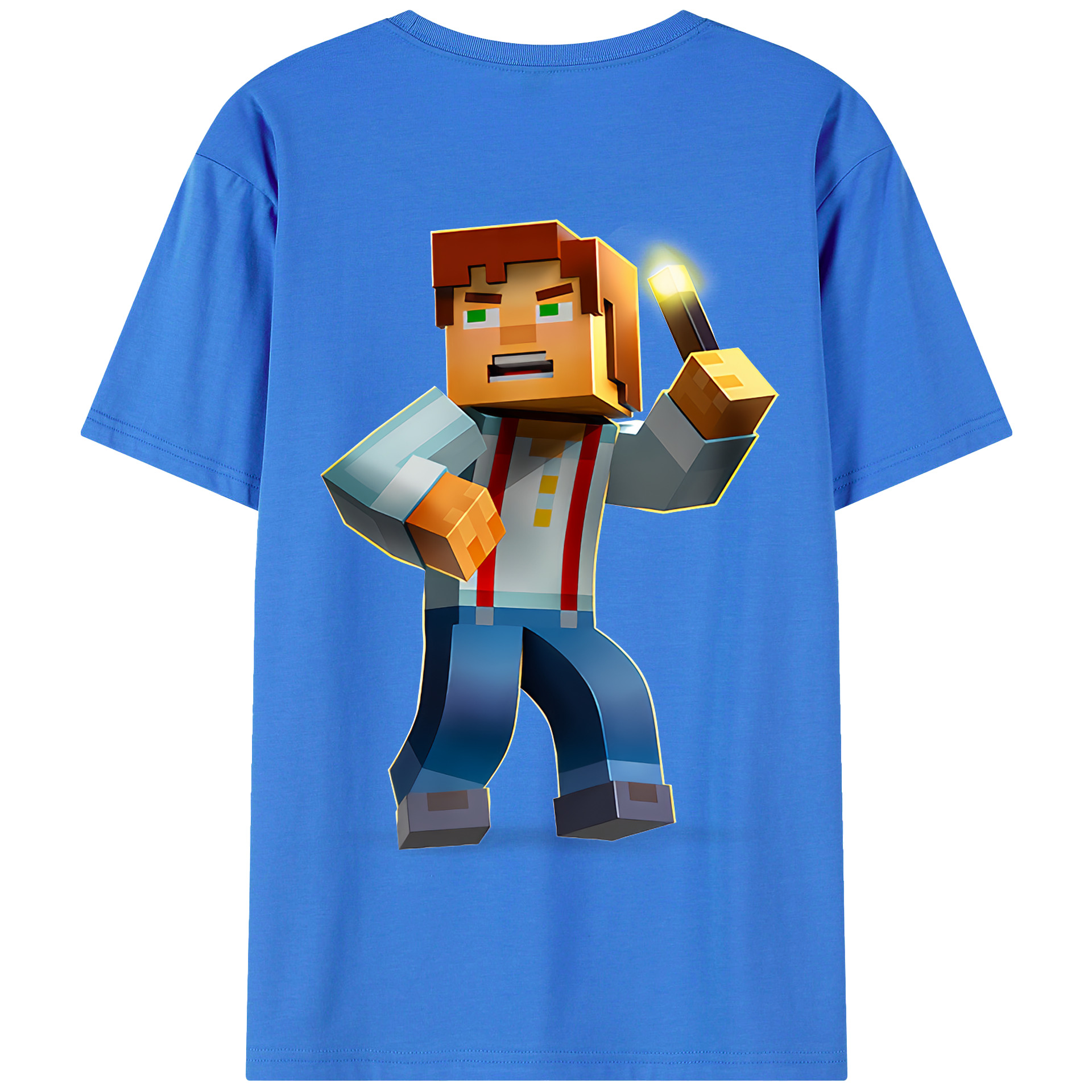 （画像用） マインクラフト ブロックの世界 Minecraft MC Block world 綿100％半袖Tシャツ（背面プリント）