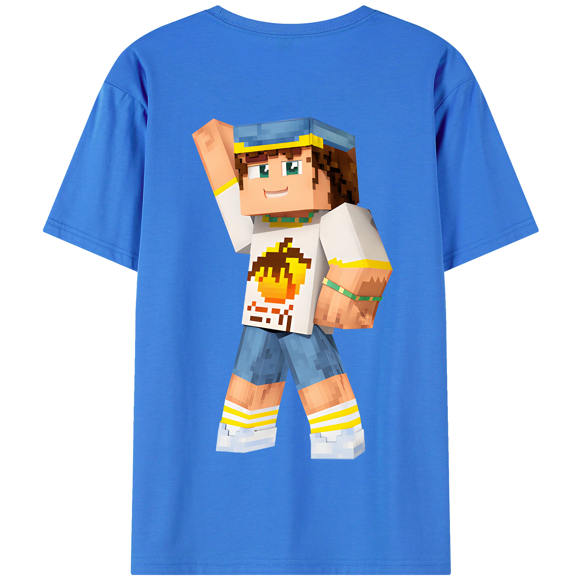 （画像用） マインクラフト ブロックの世界 Minecraft MC Block world 綿100％半袖Tシャツ（背面プリント）